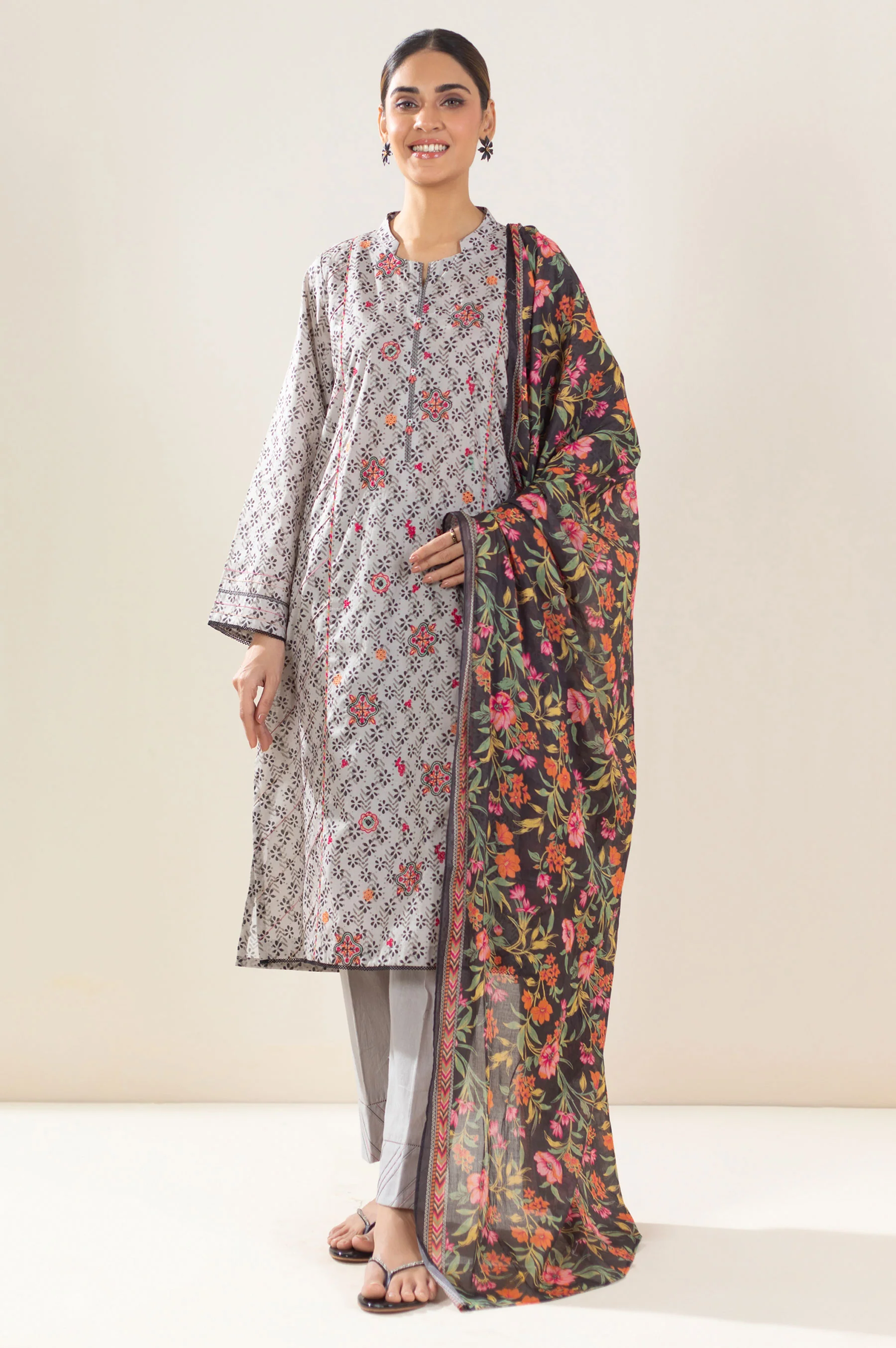Stitched 3 Piece Embroidered Lawn Suit - Image 2
