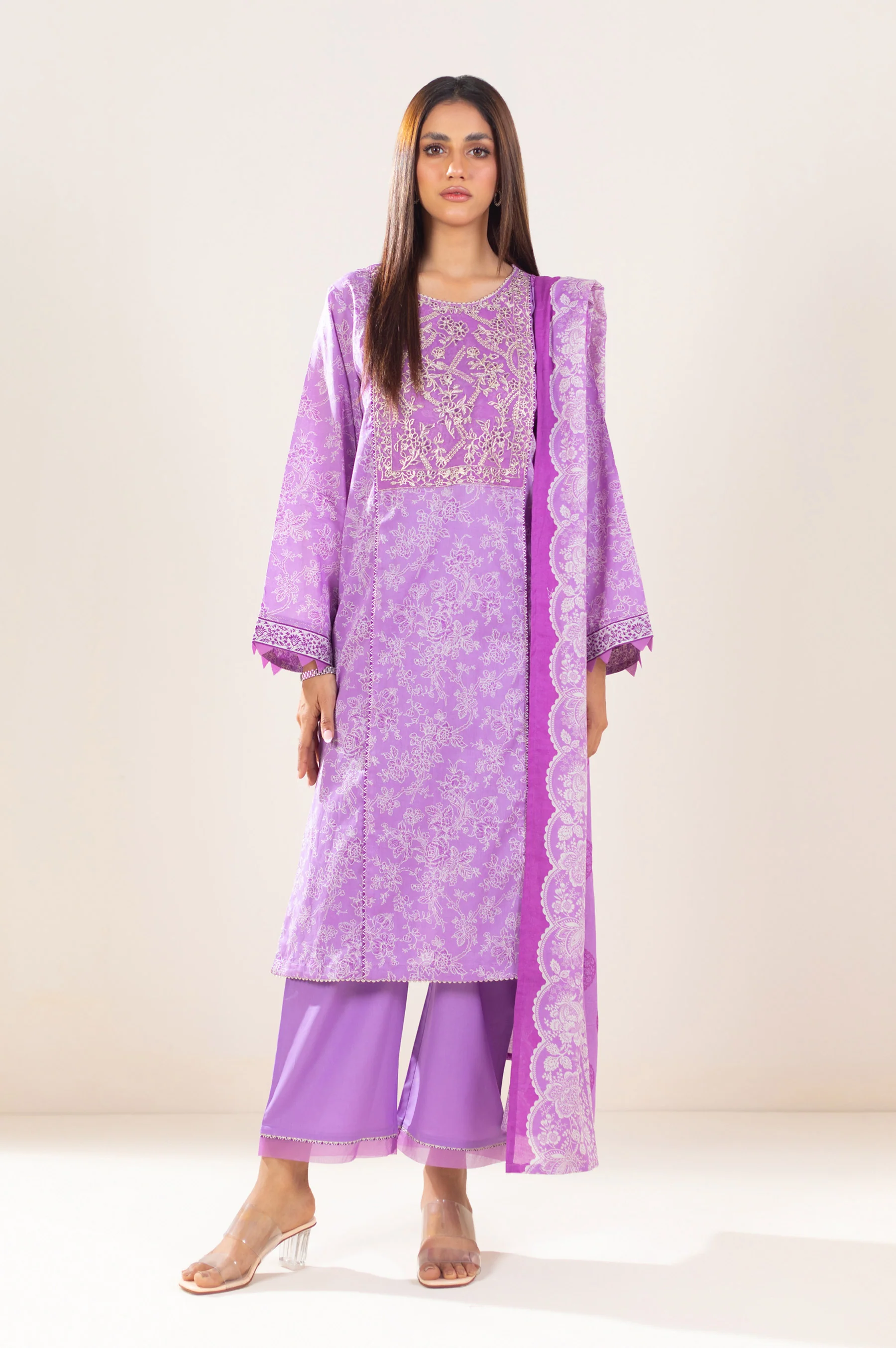 Stitched 3 Piece Embroidered Lawn Suit - Image 2