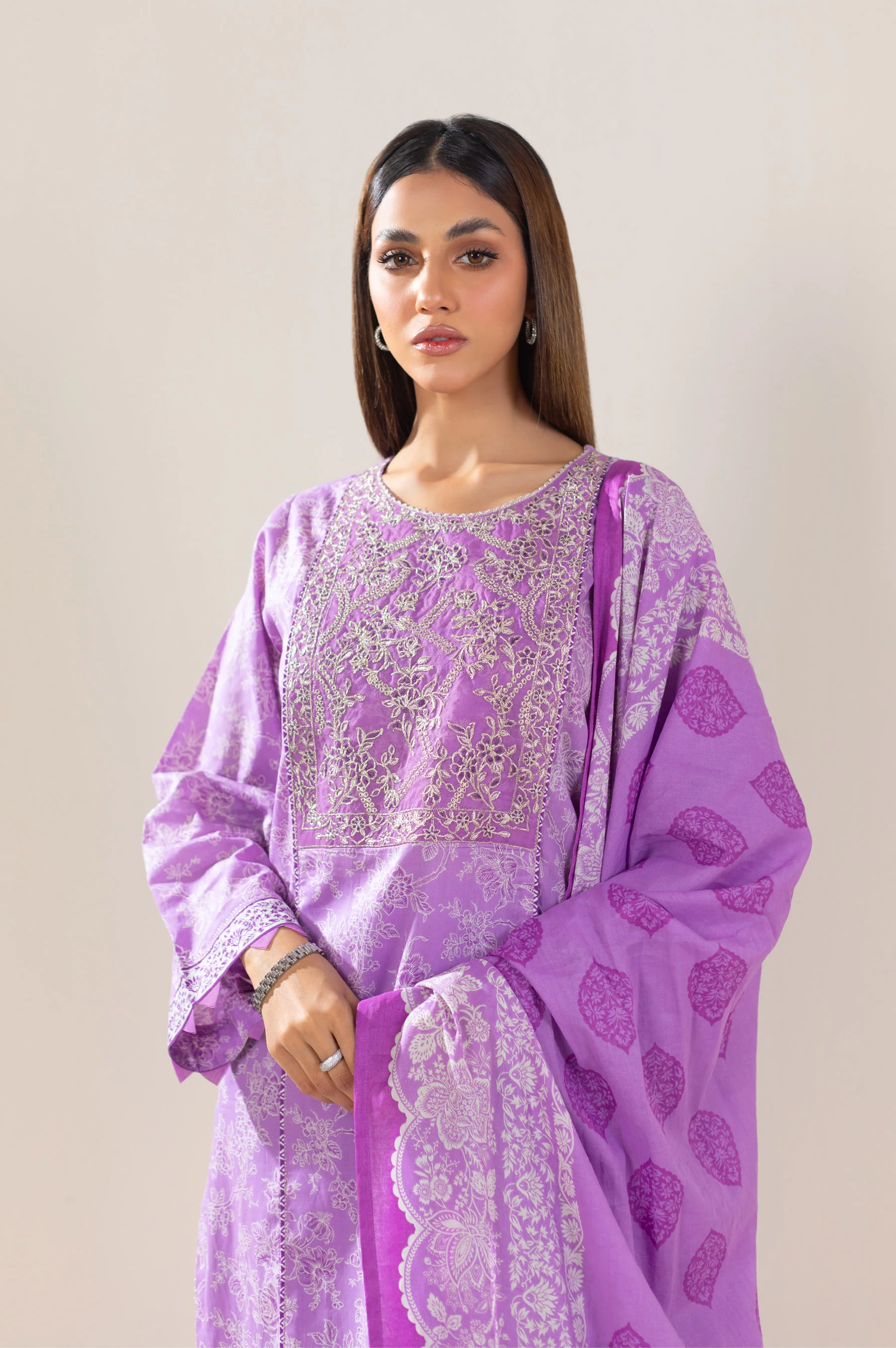 Stitched 3 Piece Embroidered Lawn Suit - Image 3