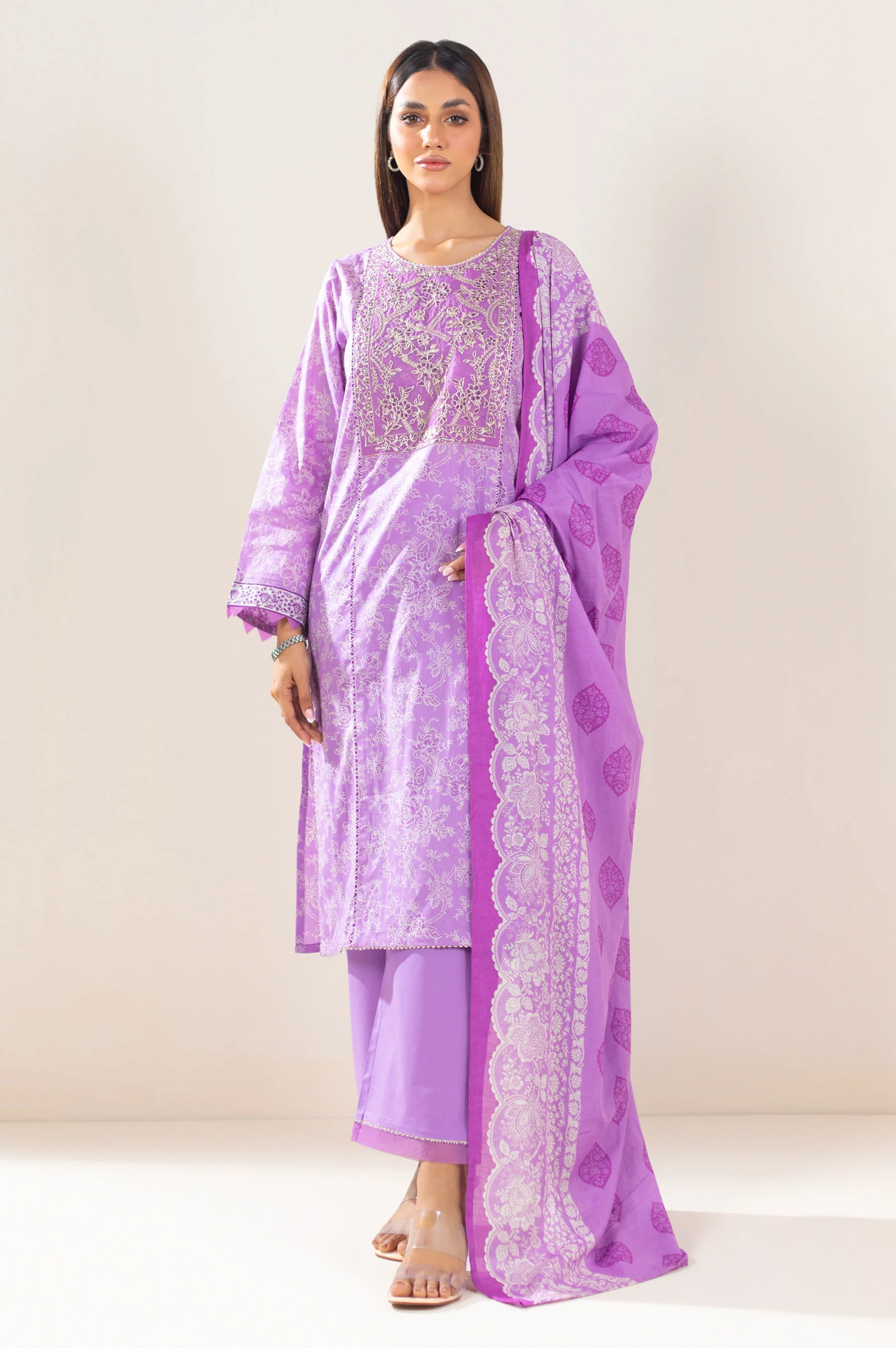 Stitched 3 Piece Embroidered Lawn Suit - Image 4