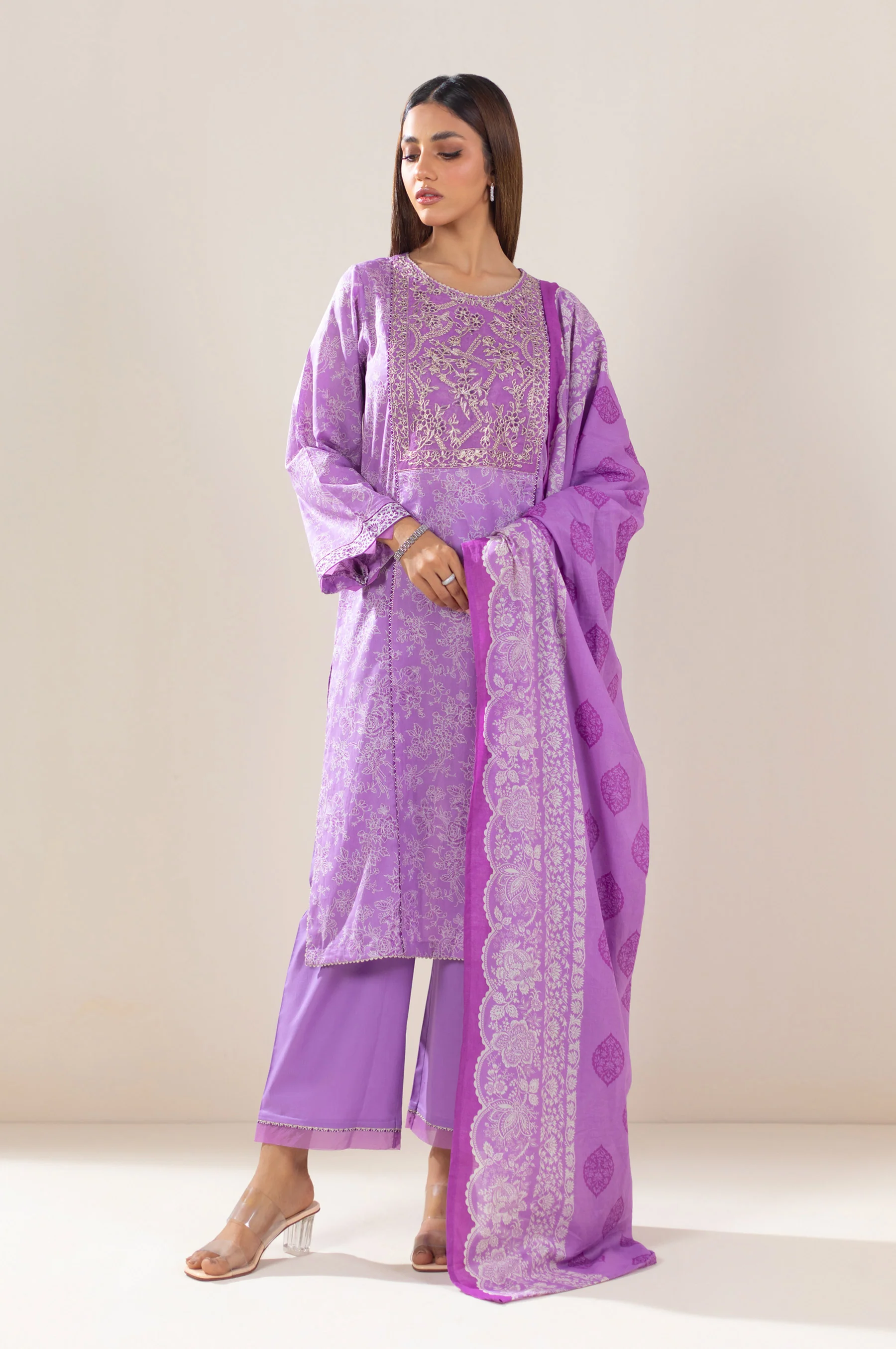 Stitched 3 Piece Embroidered Lawn Suit - Image 6