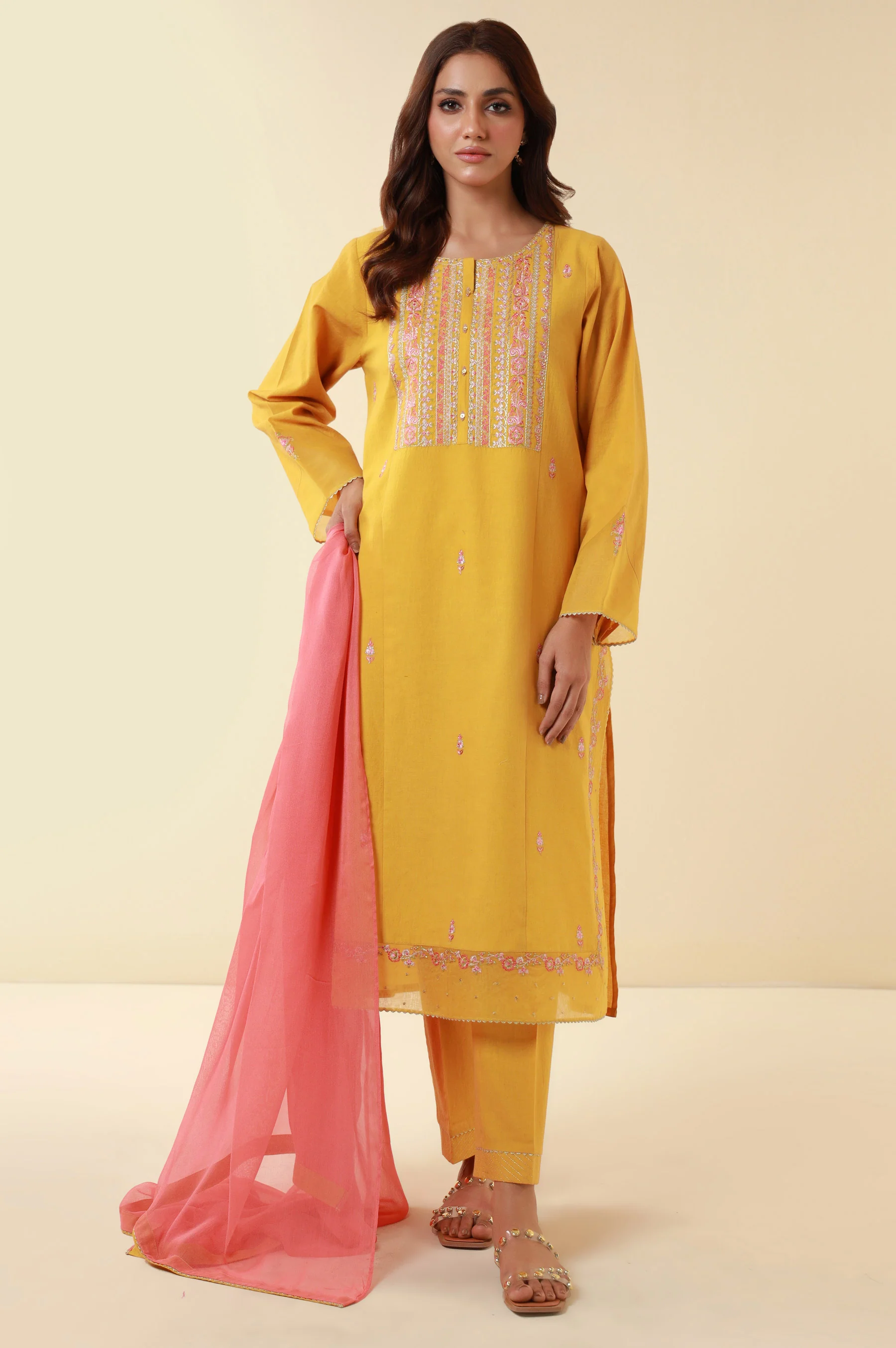 Stitched 3 Piece Embroidered Lawn Suit - Image 4
