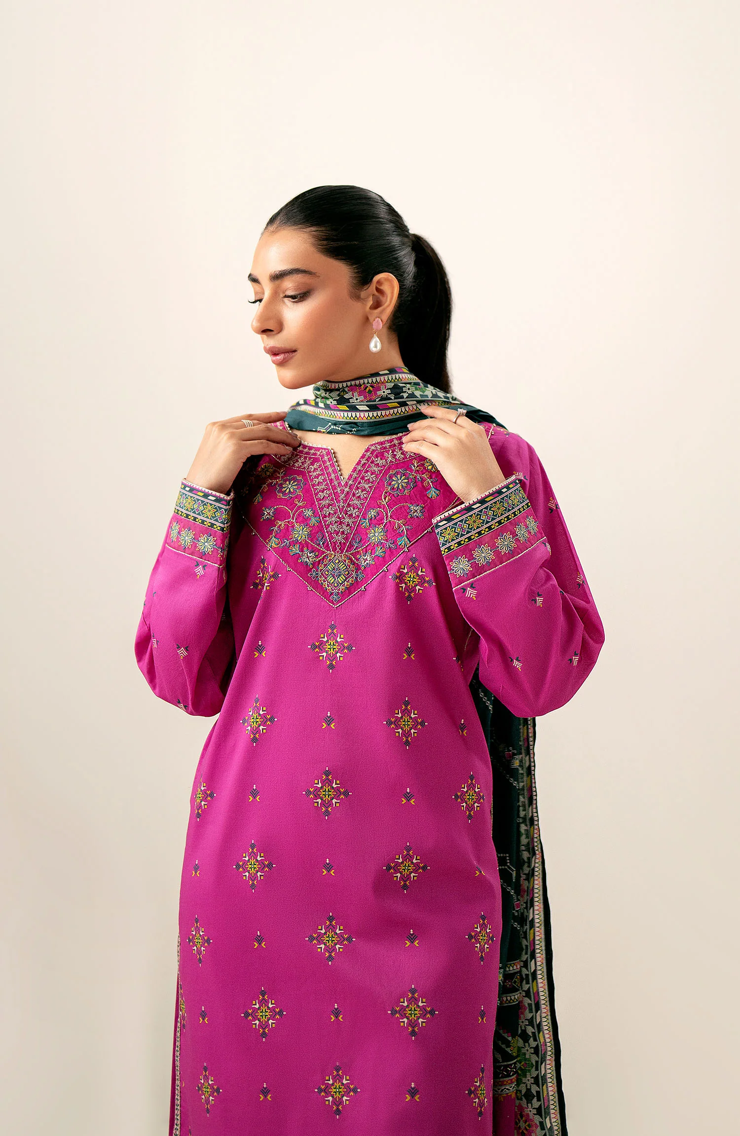 Stitched 3 Piece Embroidered Lawn Suit - Image 2