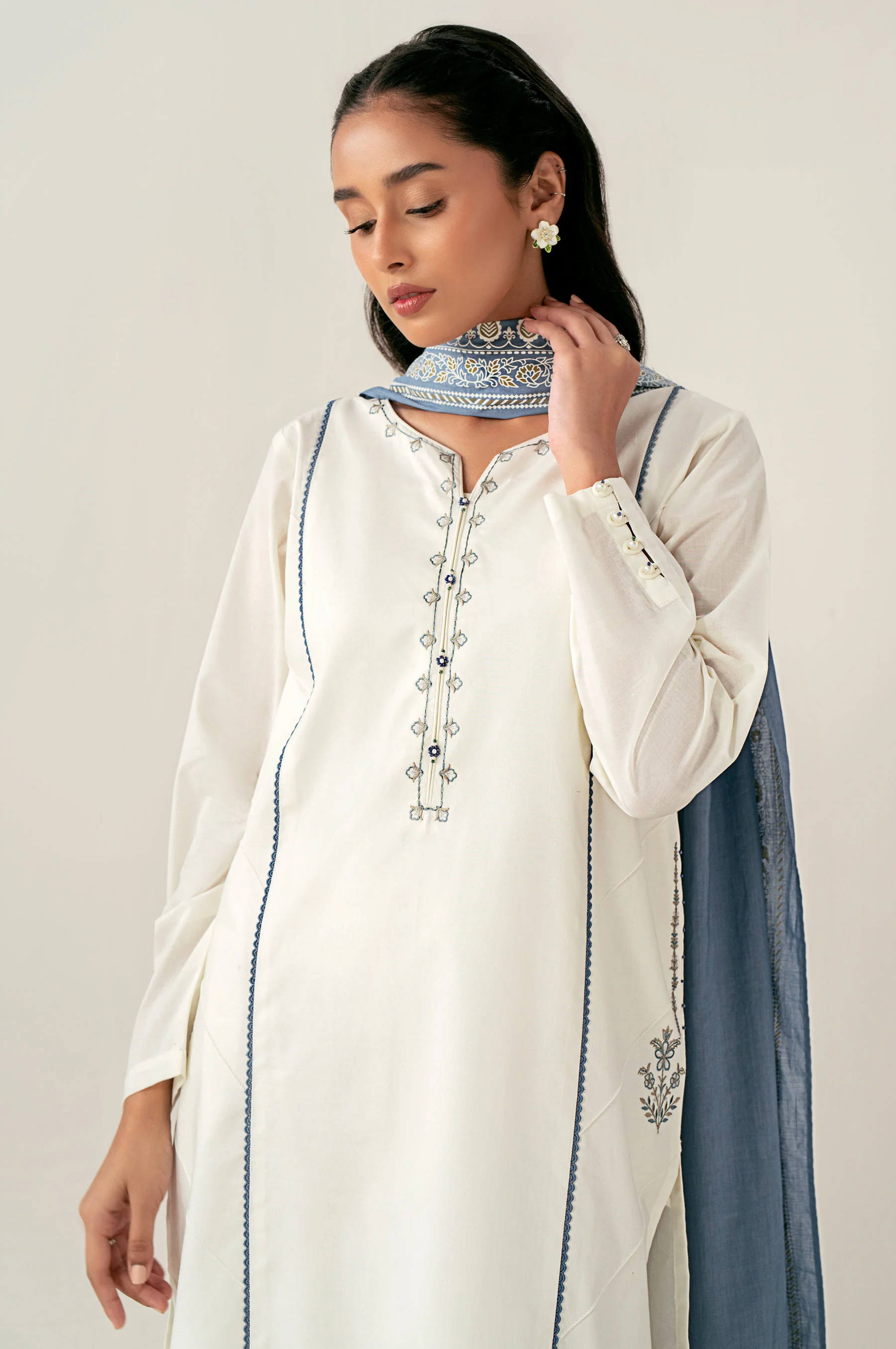 Stitched 3 Piece Embroidered Lawn Suit - Image 2
