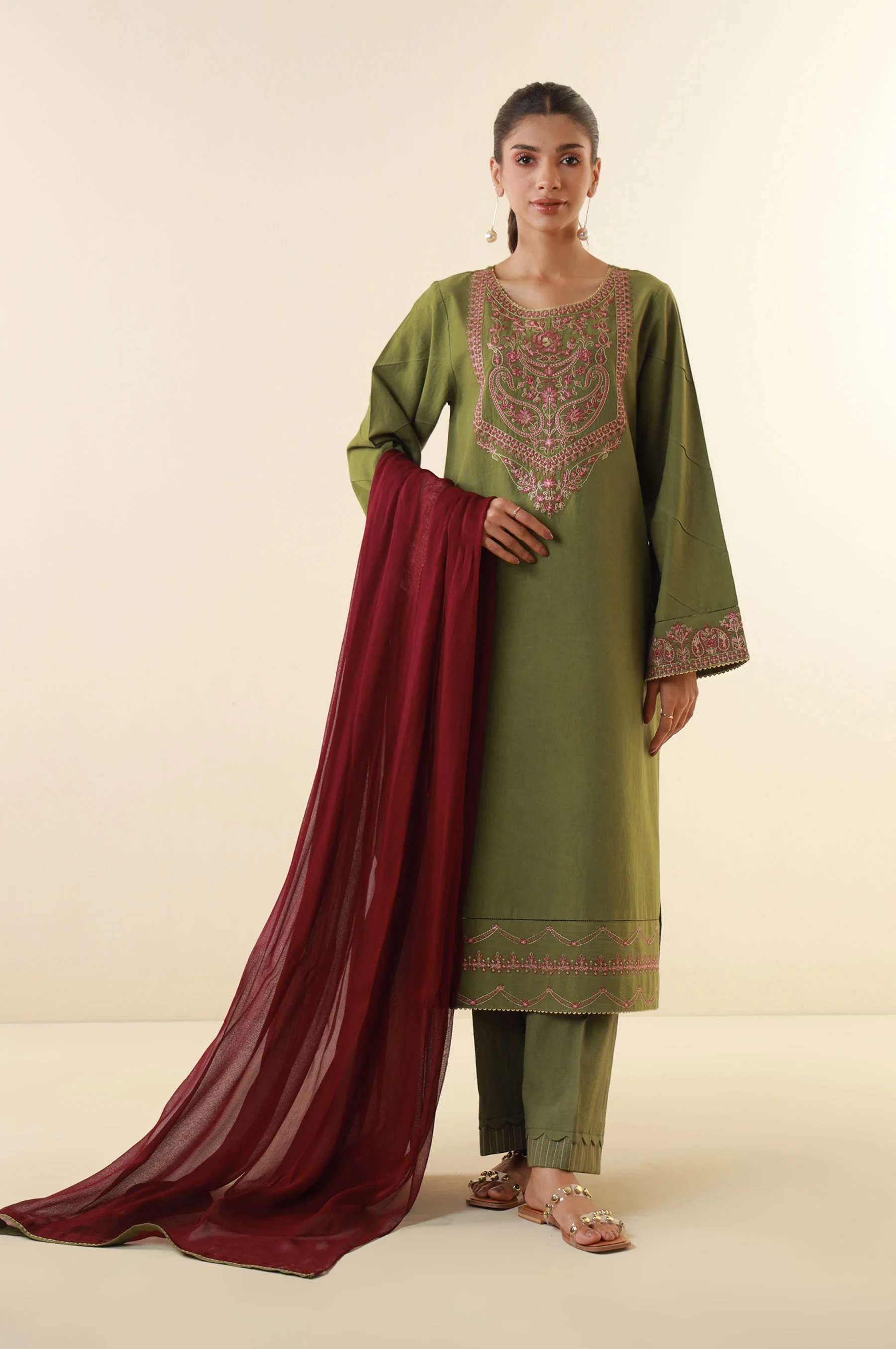 Stitched 3 Piece Embroidered Lawn Suit
