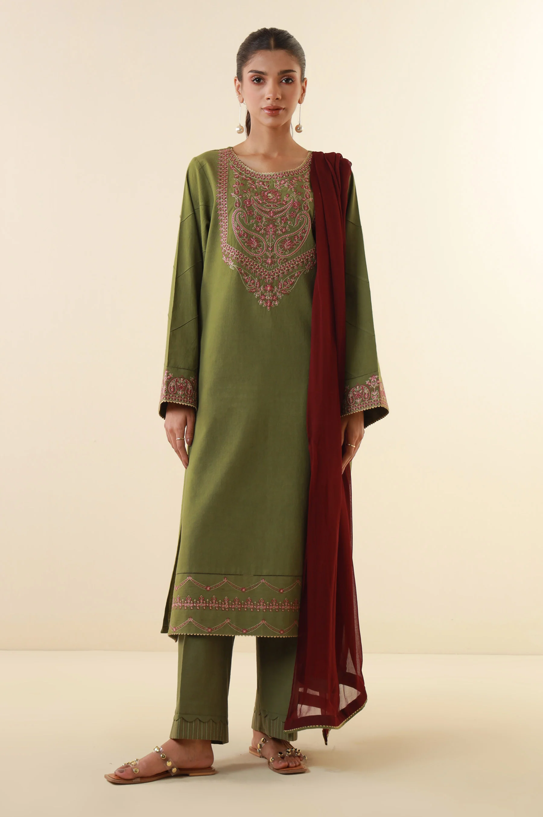Stitched 3 Piece Embroidered Lawn Suit - Image 2