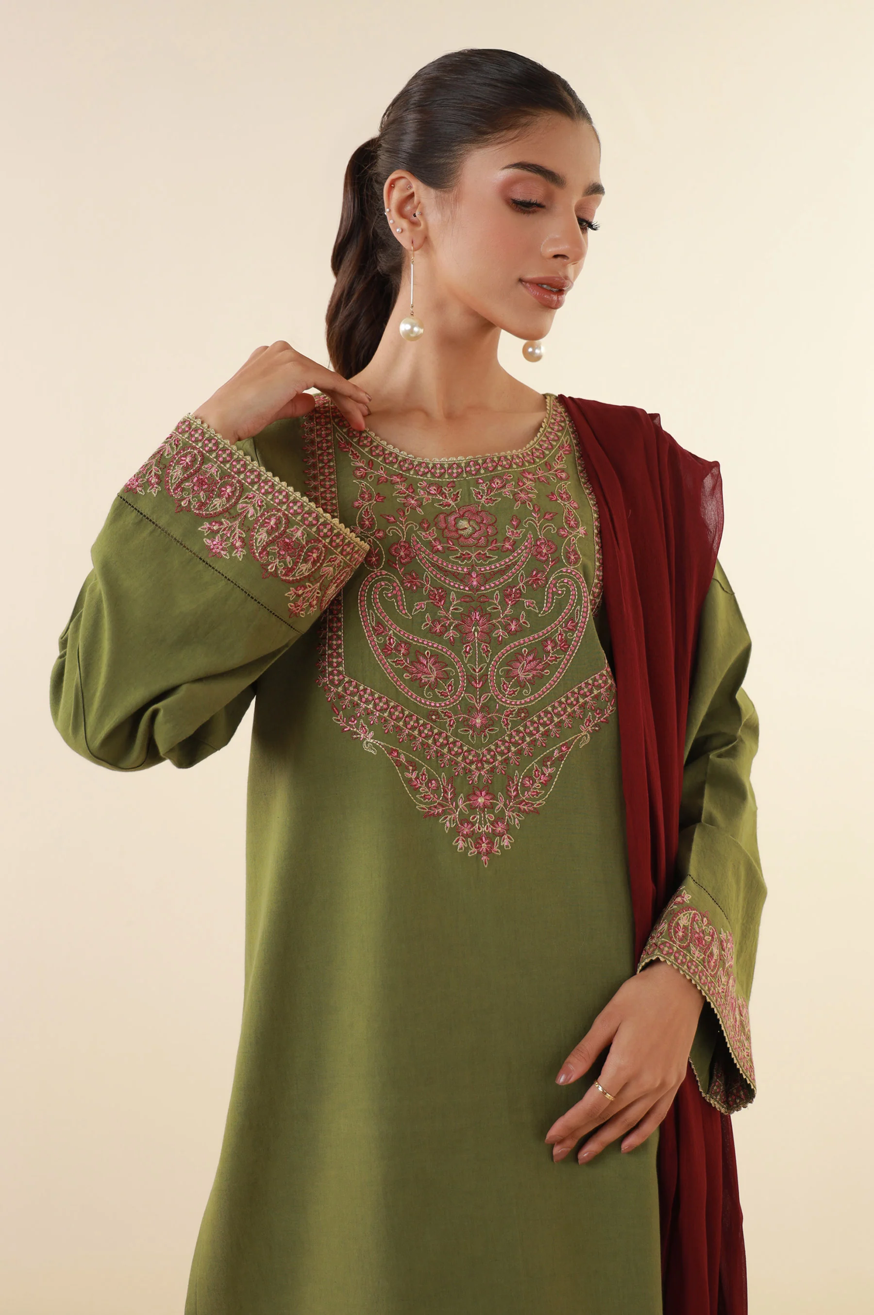 Stitched 3 Piece Embroidered Lawn Suit - Image 3