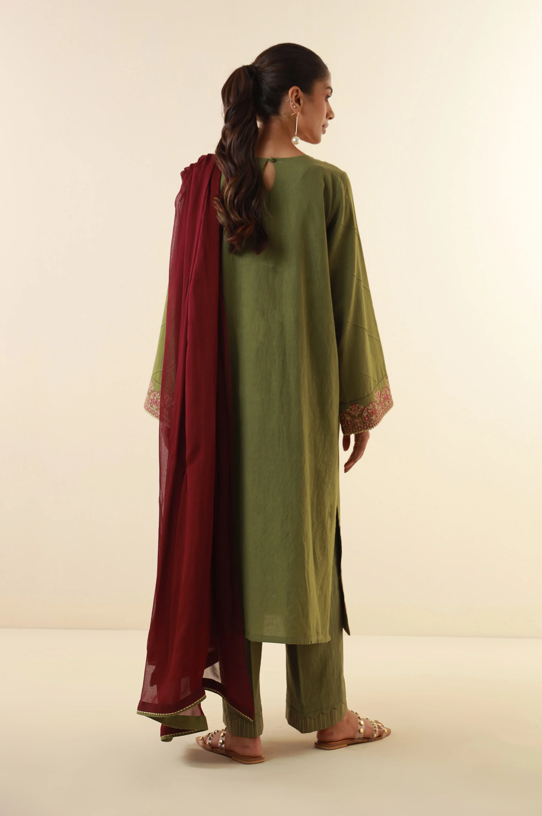 Stitched 3 Piece Embroidered Lawn Suit - Image 4