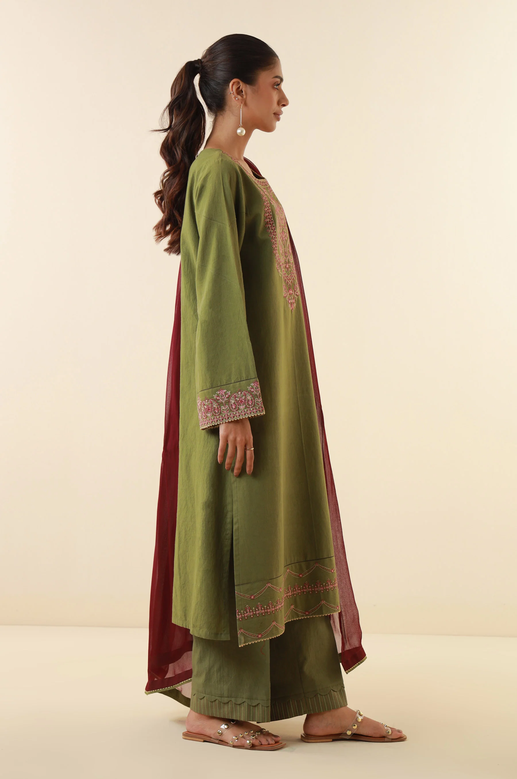 Stitched 3 Piece Embroidered Lawn Suit - Image 5