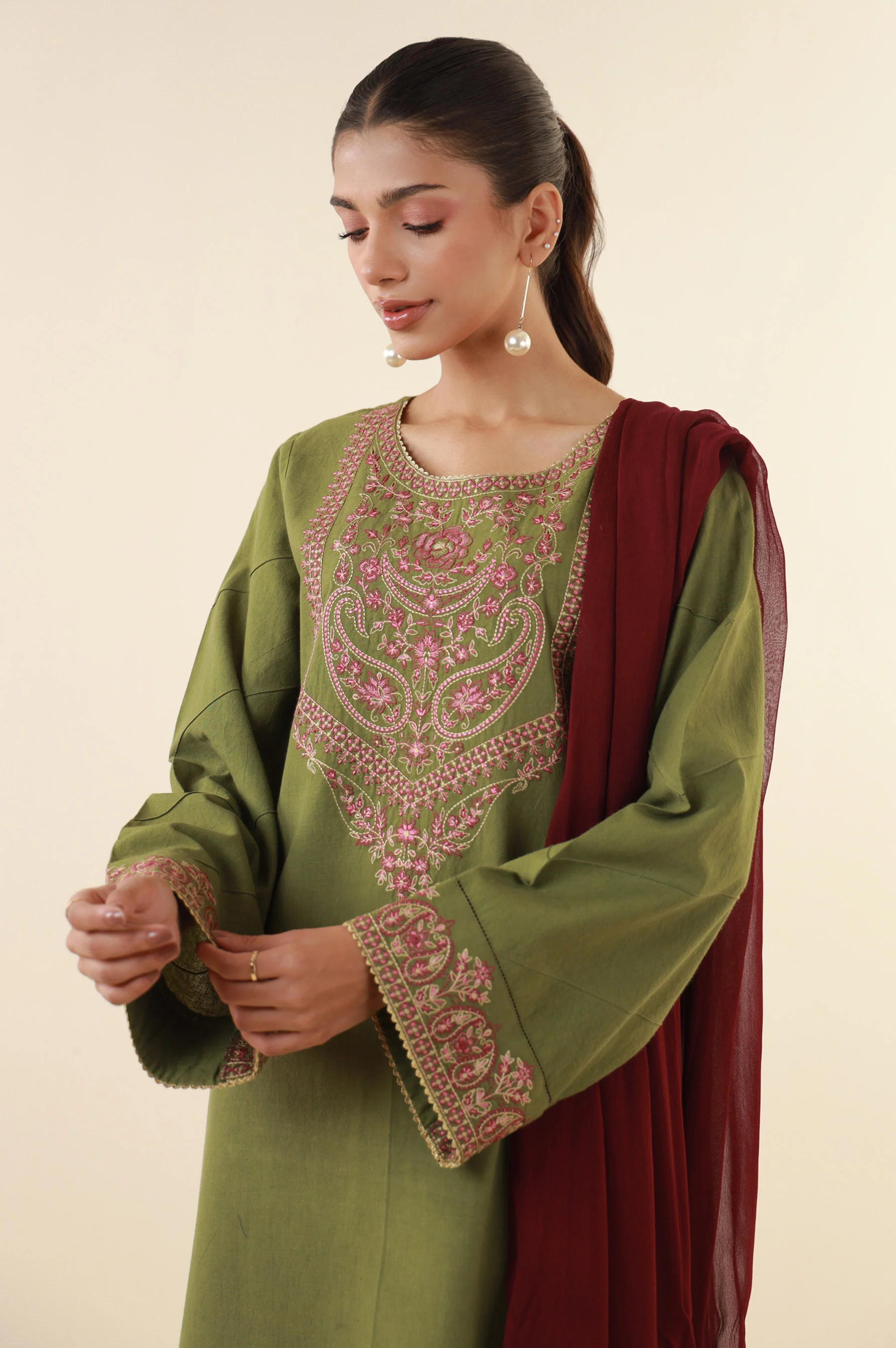 Stitched 3 Piece Embroidered Lawn Suit - Image 6