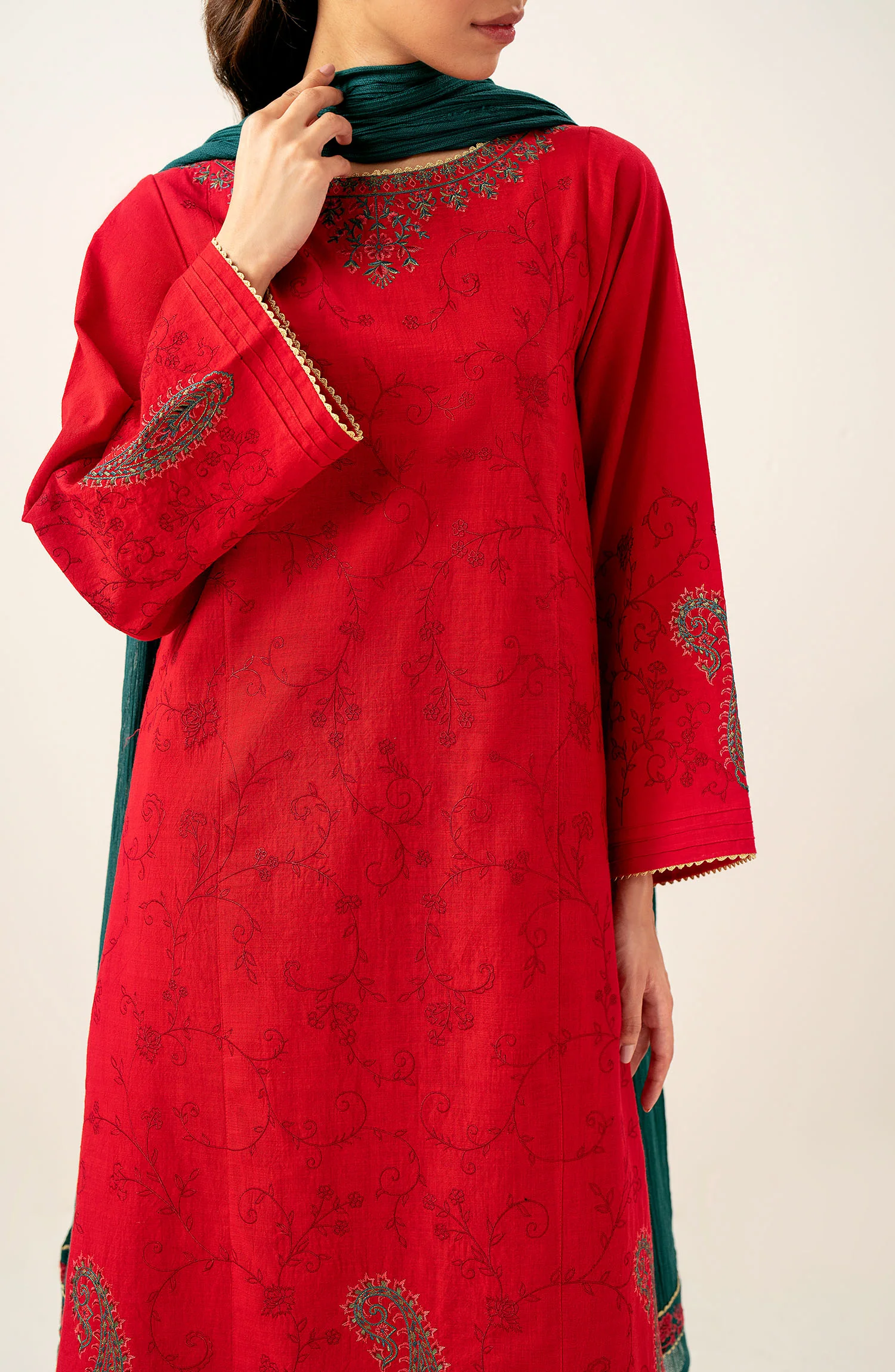 Stitched 3 Piece Embroidered Lawn Suit - Image 6