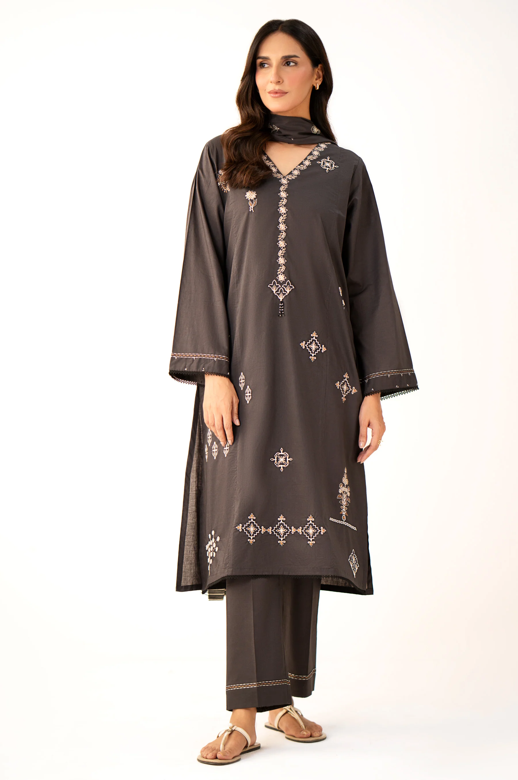 Stitched 3 Piece Embroidered Lawn Suit - Image 6