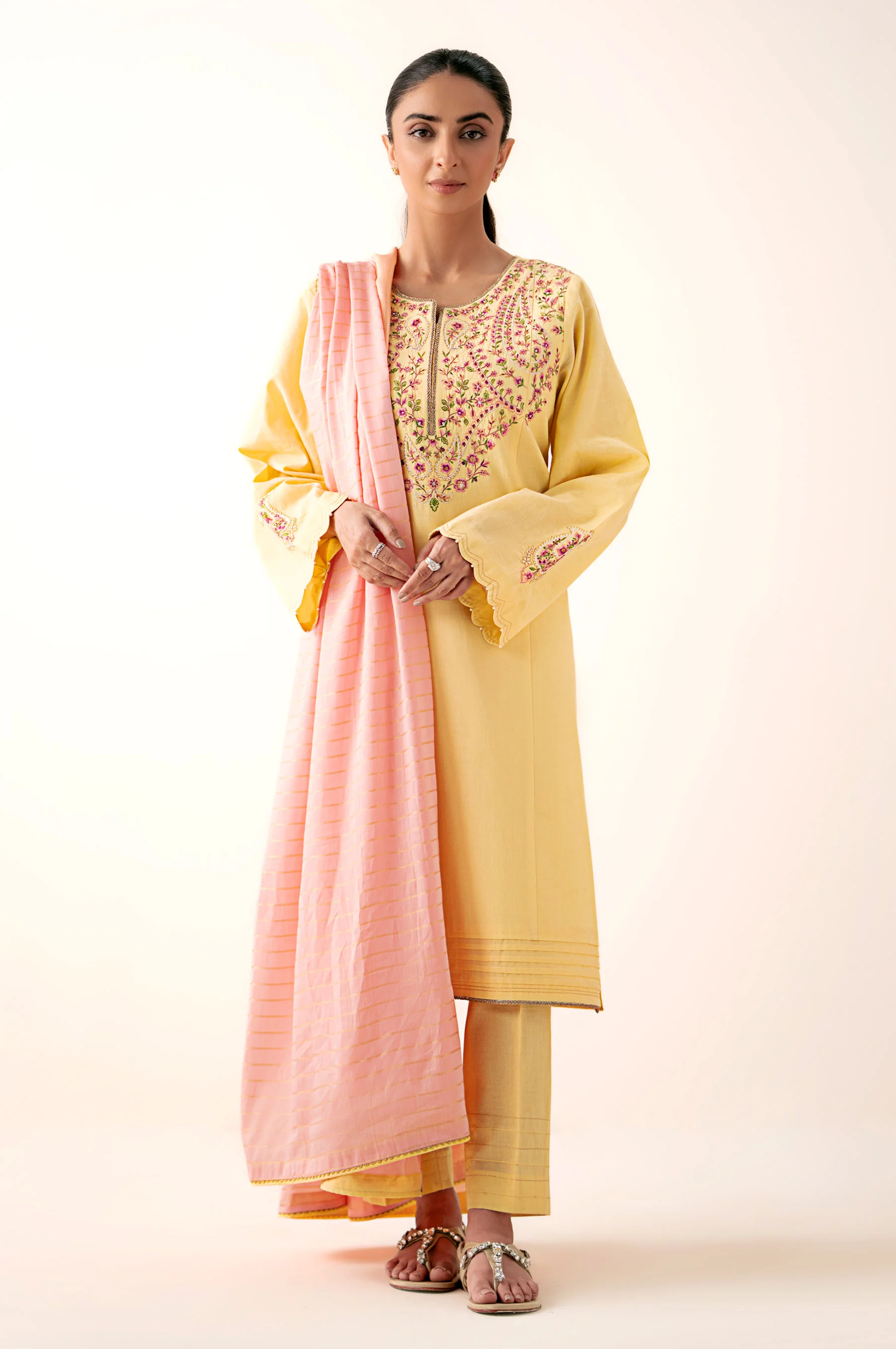 Stitched 3 Piece Embroidered Lawn Suit - Image 5