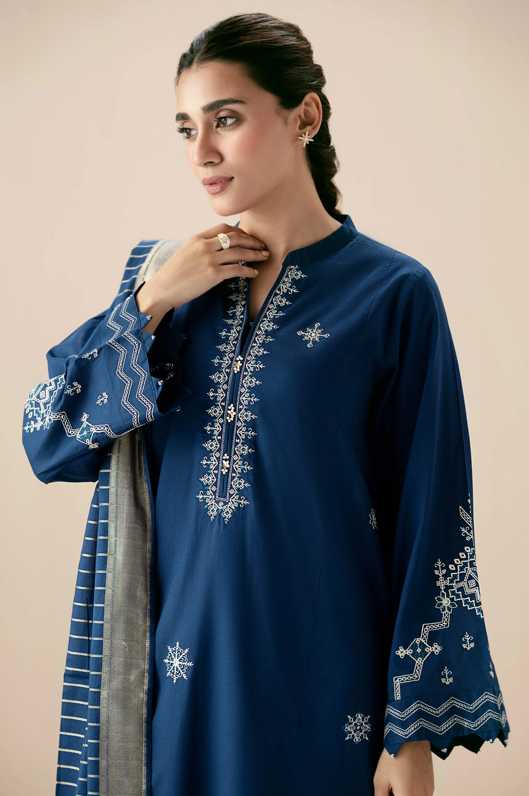 Stitched 3 Piece Embroidered Lawn Suit - Image 2