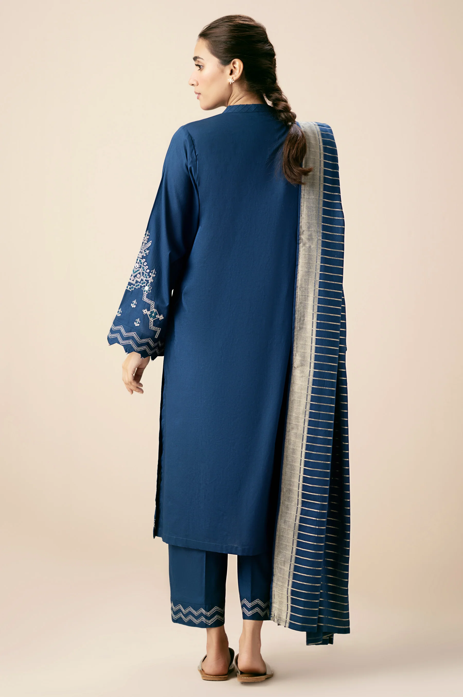 Stitched 3 Piece Embroidered Lawn Suit - Image 4