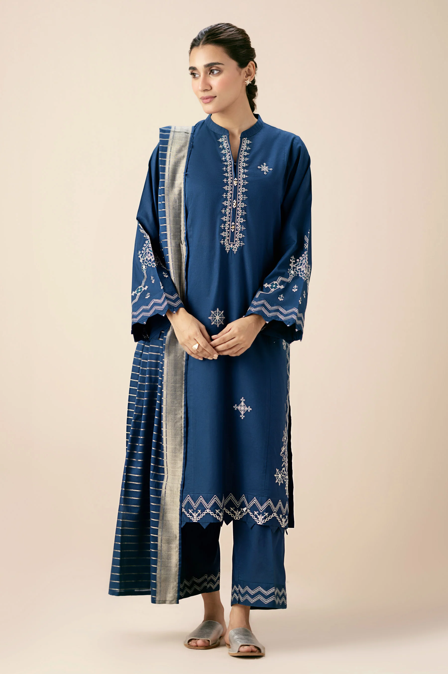 Stitched 3 Piece Embroidered Lawn Suit - Image 5