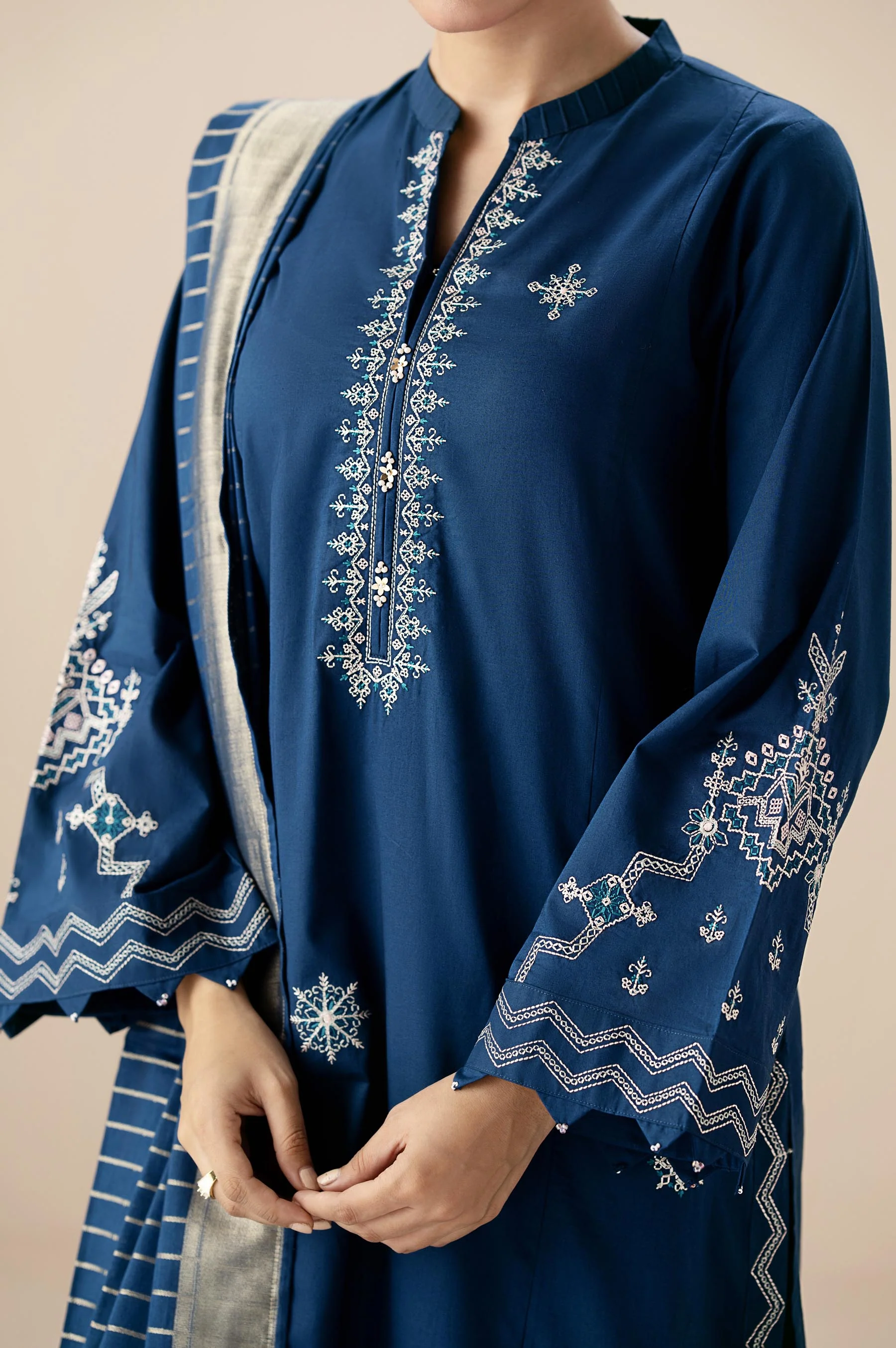 Stitched 3 Piece Embroidered Lawn Suit - Image 6