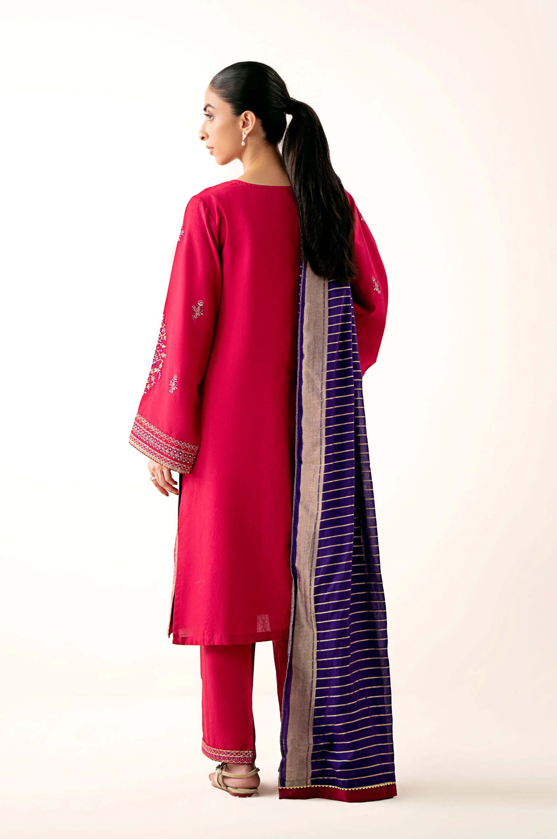 Stitched 3 Piece Embroidered Lawn Suit with Dobby Mysuri Lawn Dyed Dupatta - Image 4