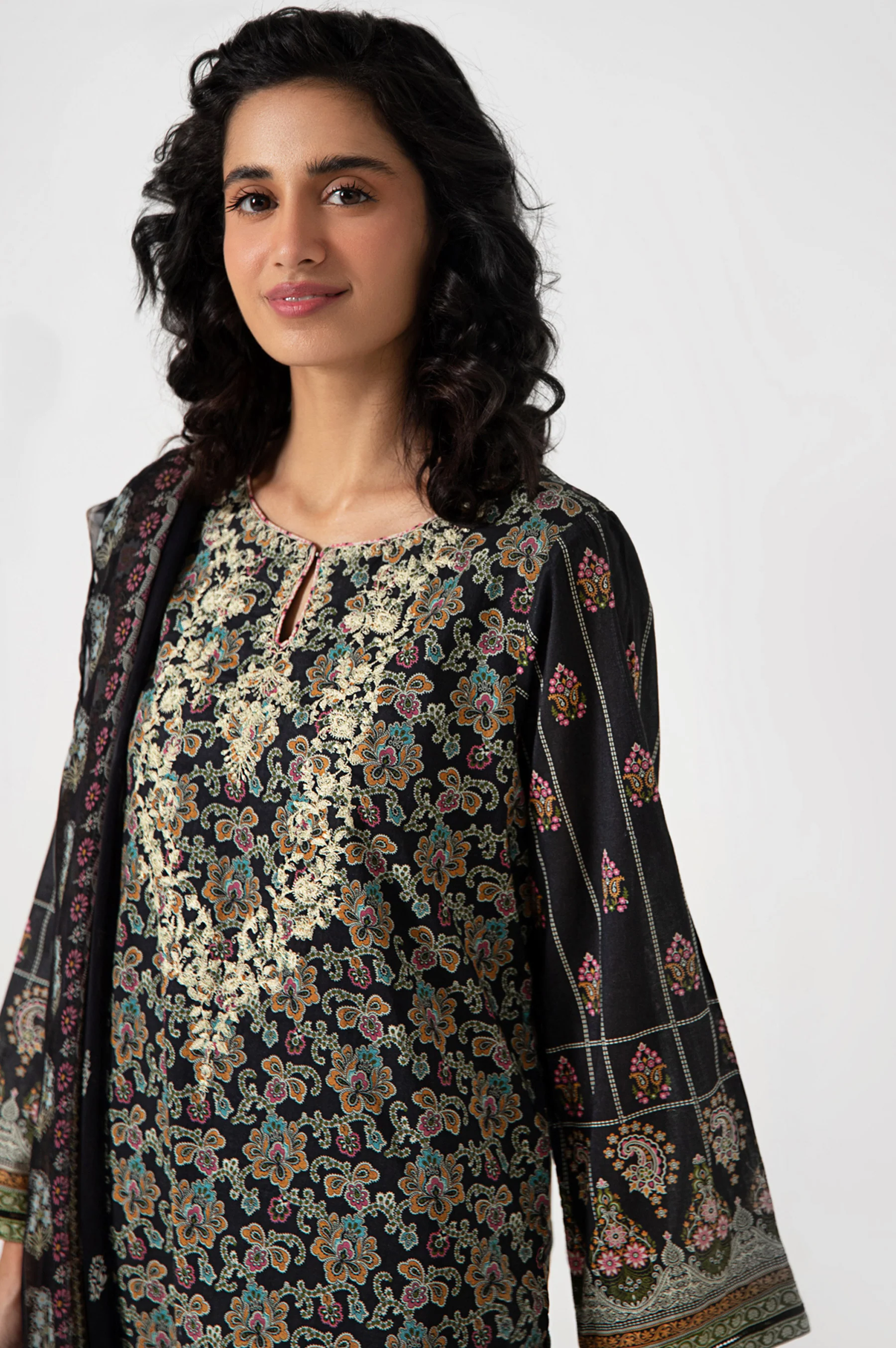 Stitched 3 Piece Embroidered Lawn with Chiffon Suit - Image 3