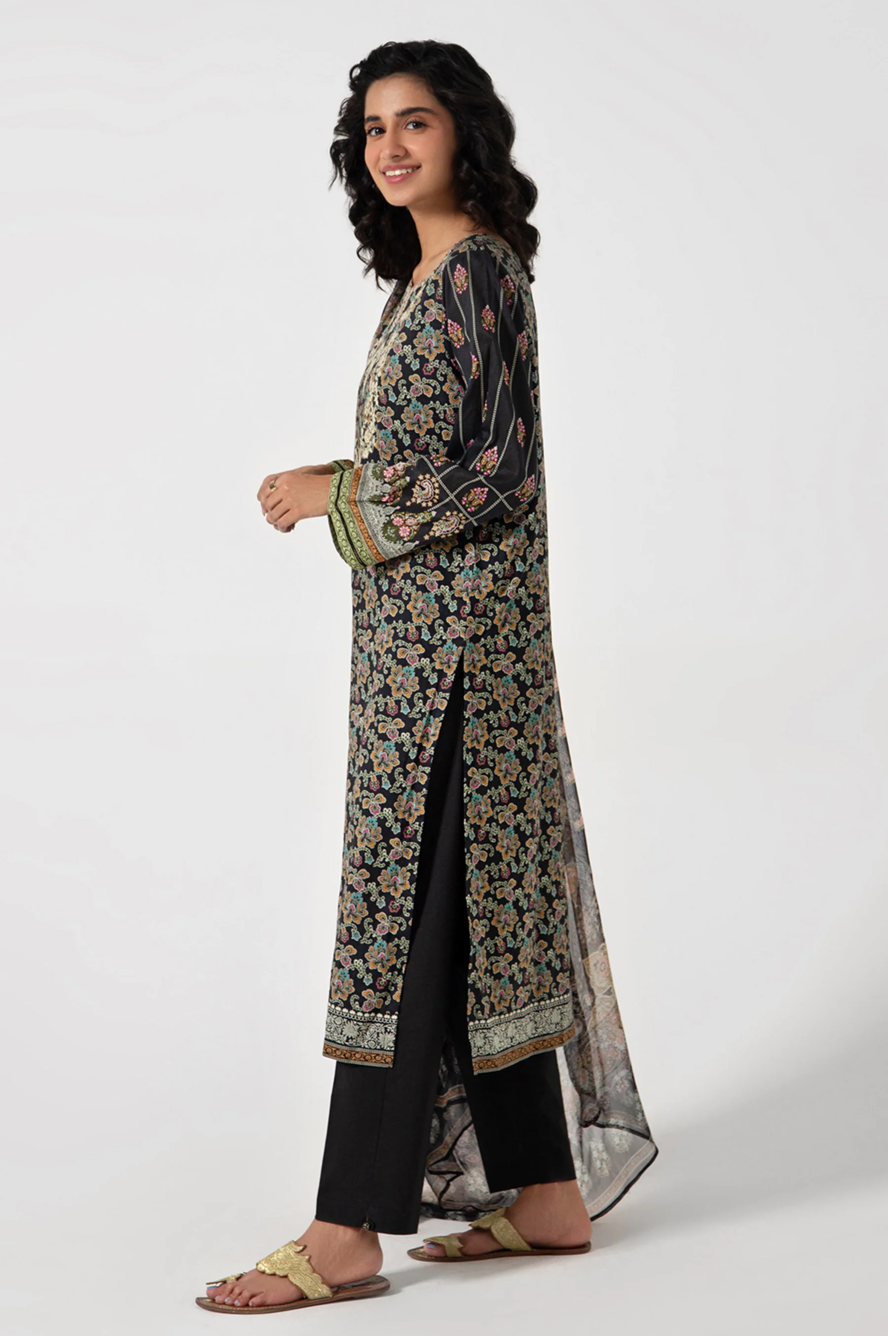 Stitched 3 Piece Embroidered Lawn with Chiffon Suit - Image 4
