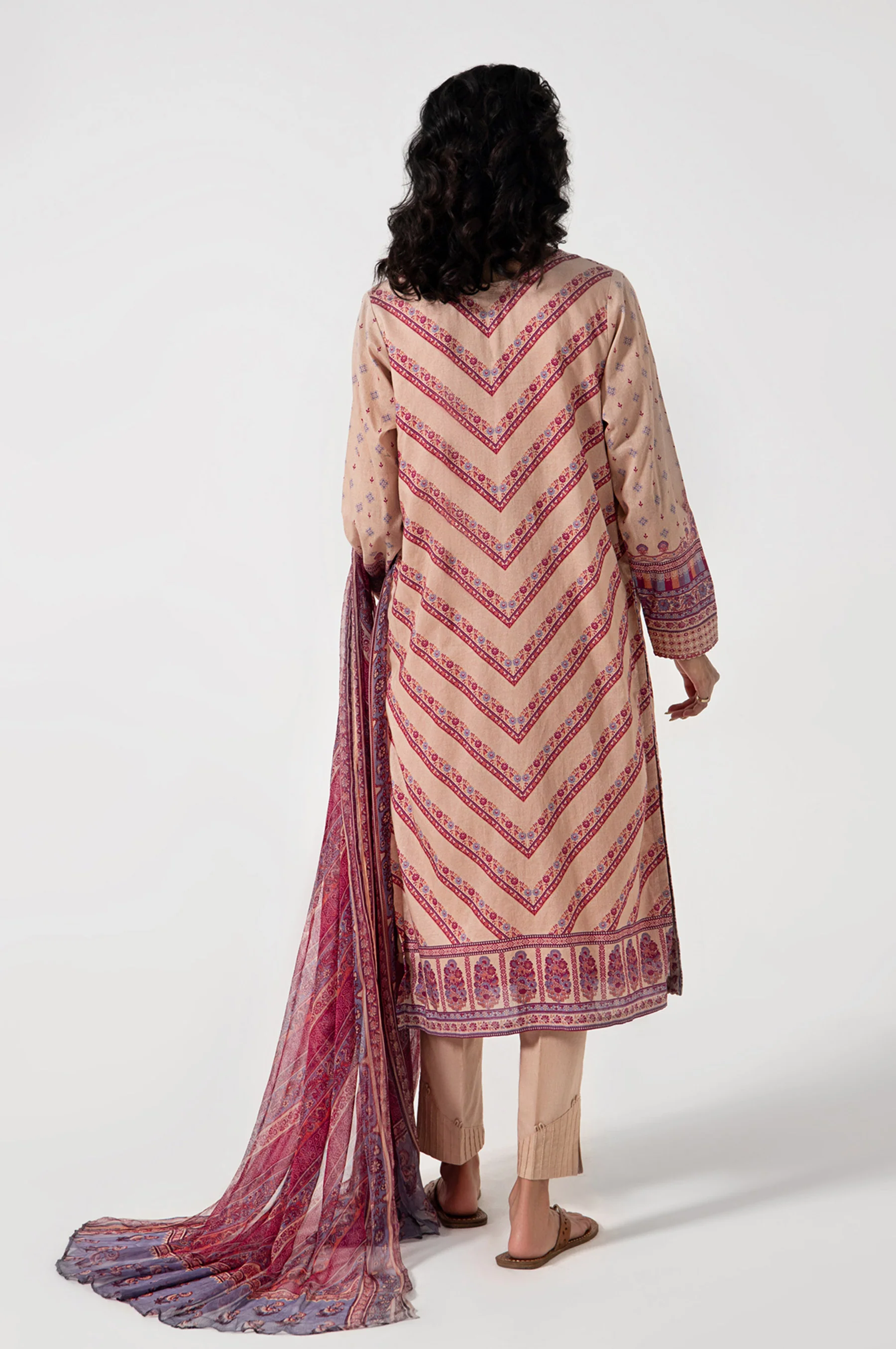Stitched 3 Piece Embroidered Lawn with Chiffon Suit - Image 3