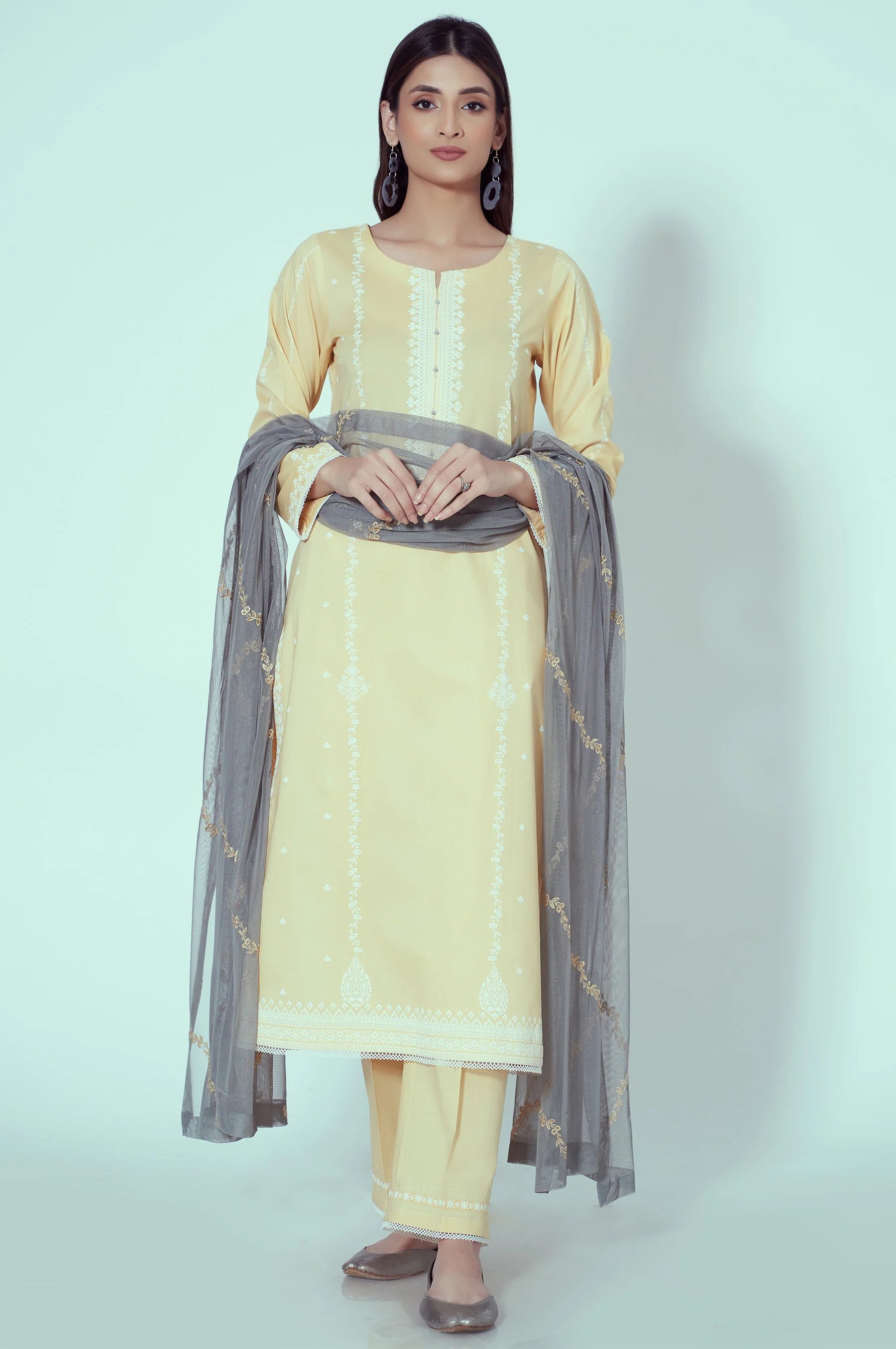 Stitched 3 Piece Embroidered Lawn Suit - Image 3