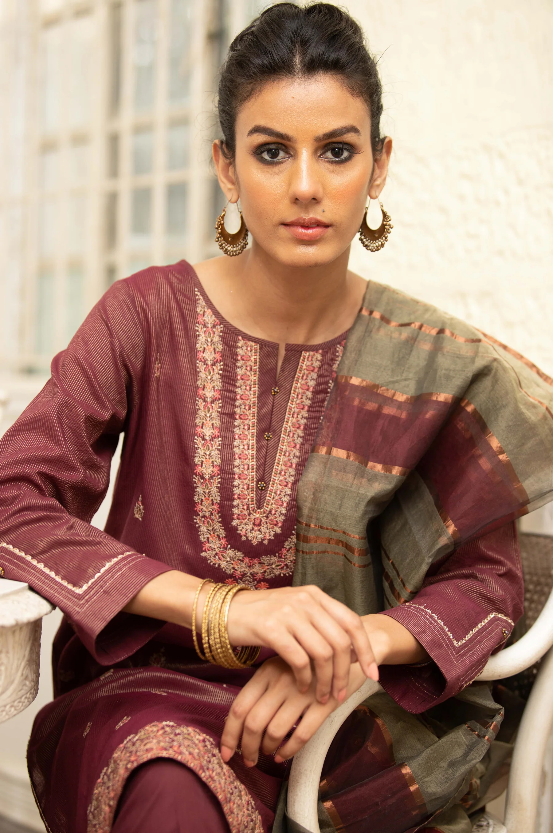 Stitched 3 Piece Embroidered Maysuri Suit With Organza Dupatta - Image 3
