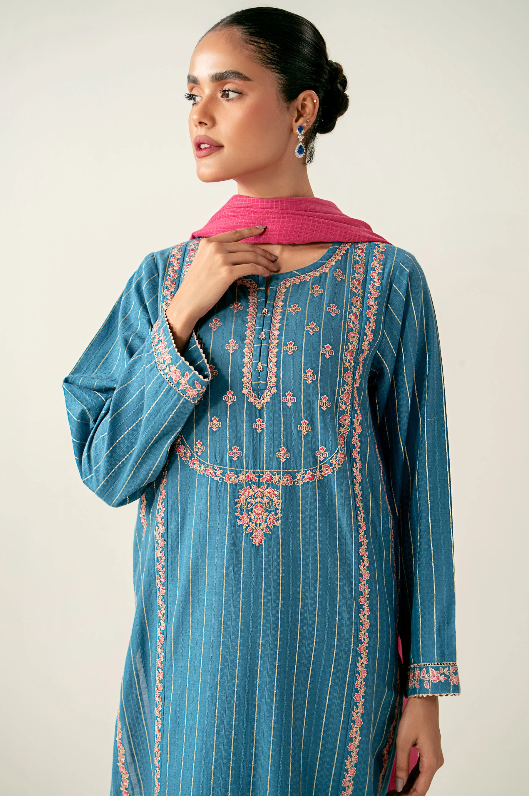Stitched 3 Piece Embroidered Mysuri Jacquard Suit - Image 3