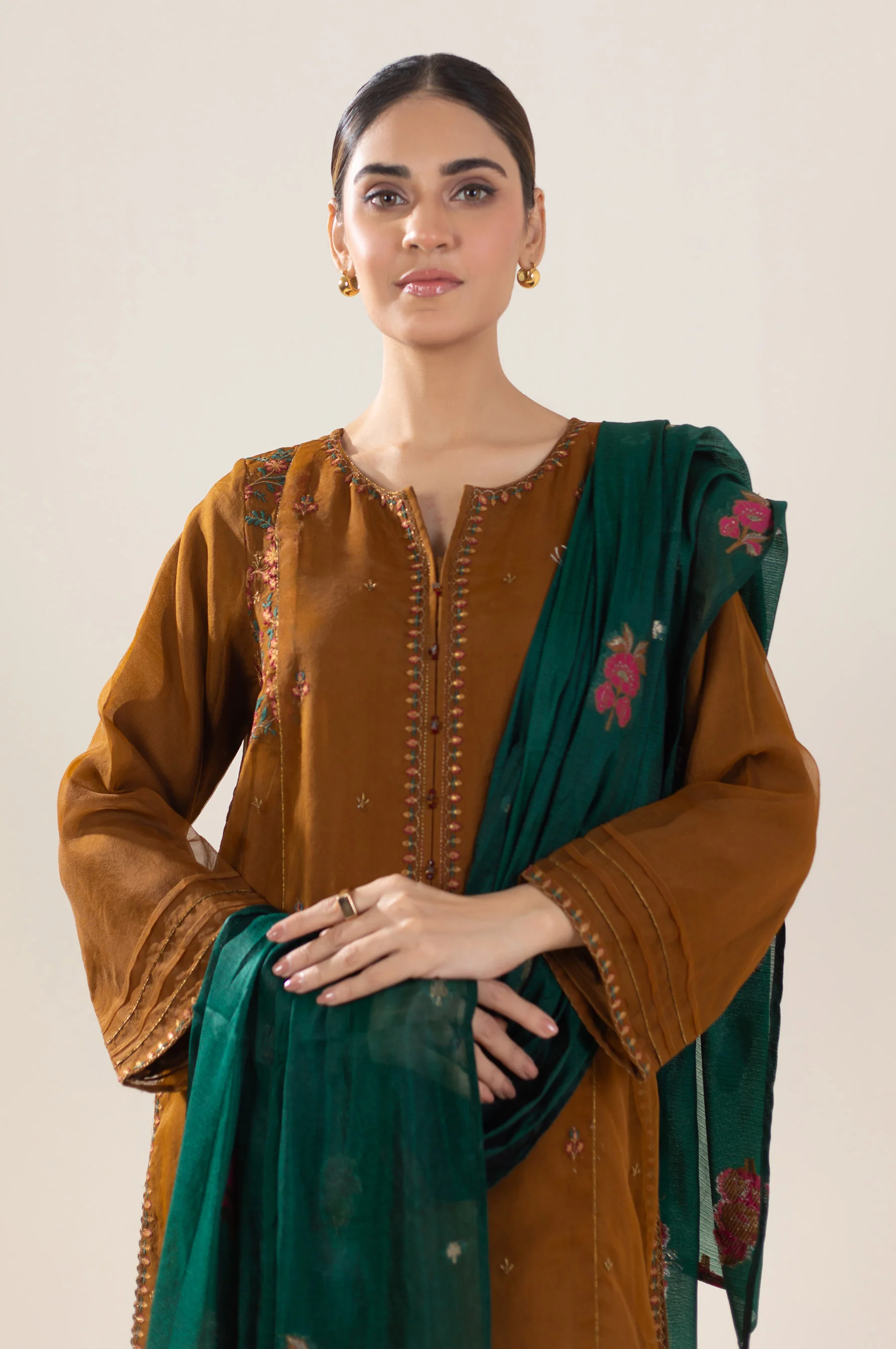 Stitched 3 Piece Embroidered Organza Outfit - Image 2