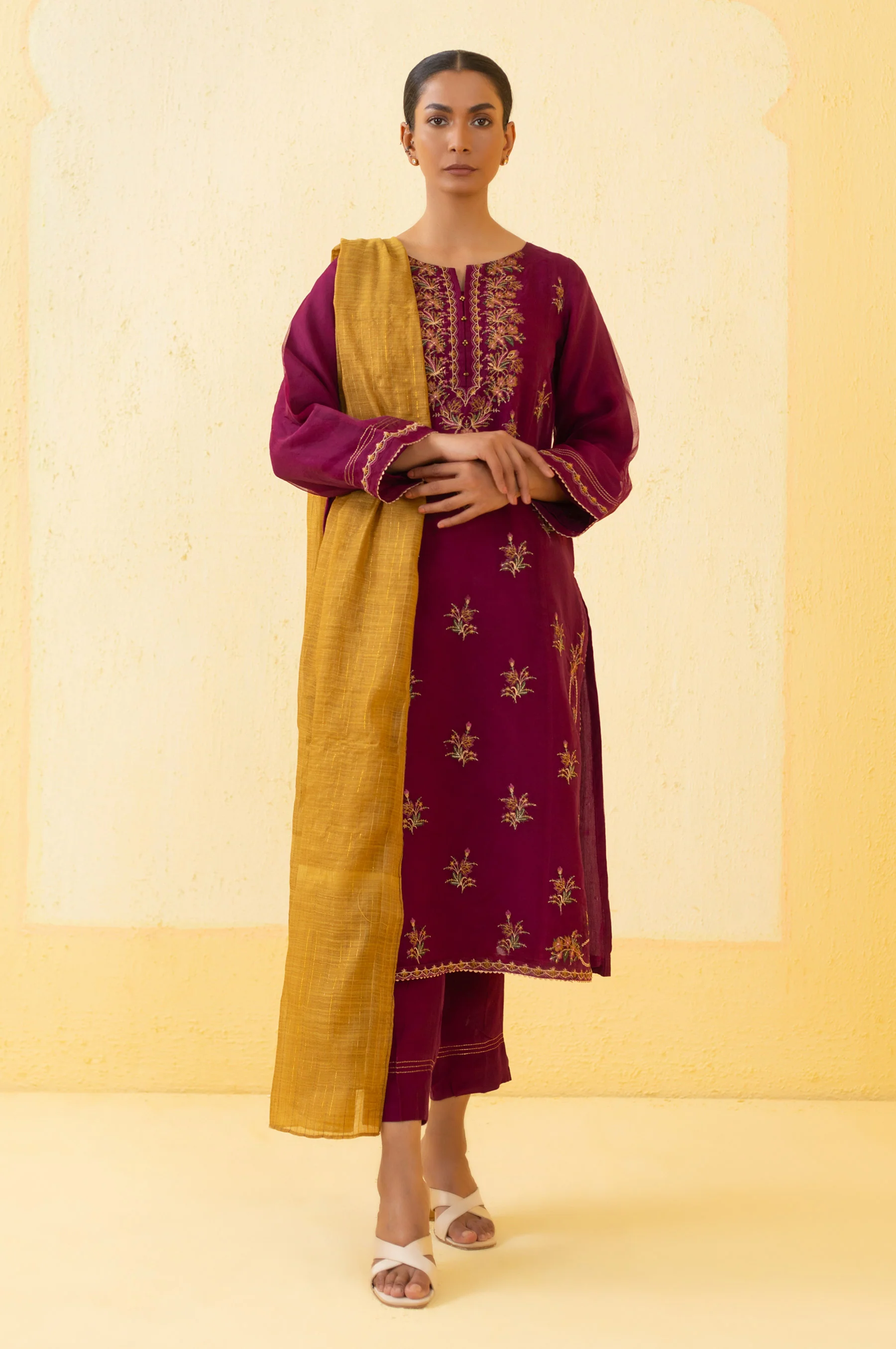 Stitched 3 Piece Embroidered Organza Outfit - Image 2