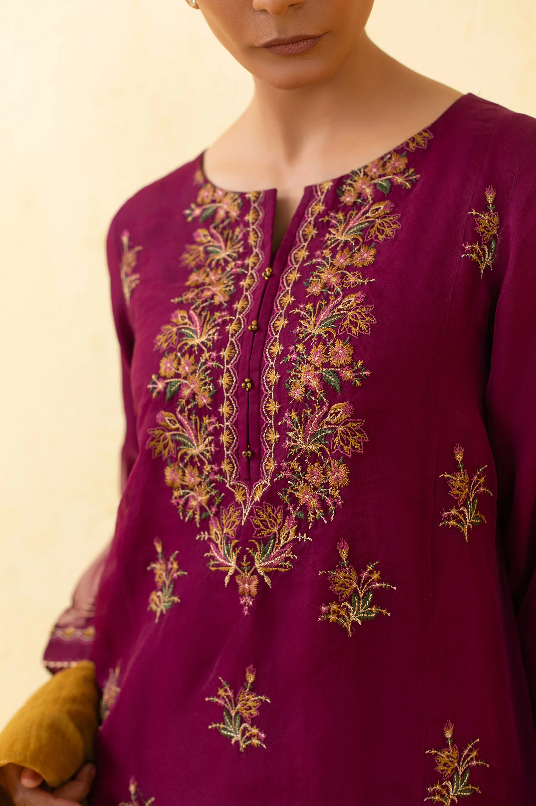 Stitched 3 Piece Embroidered Organza Outfit - Image 6