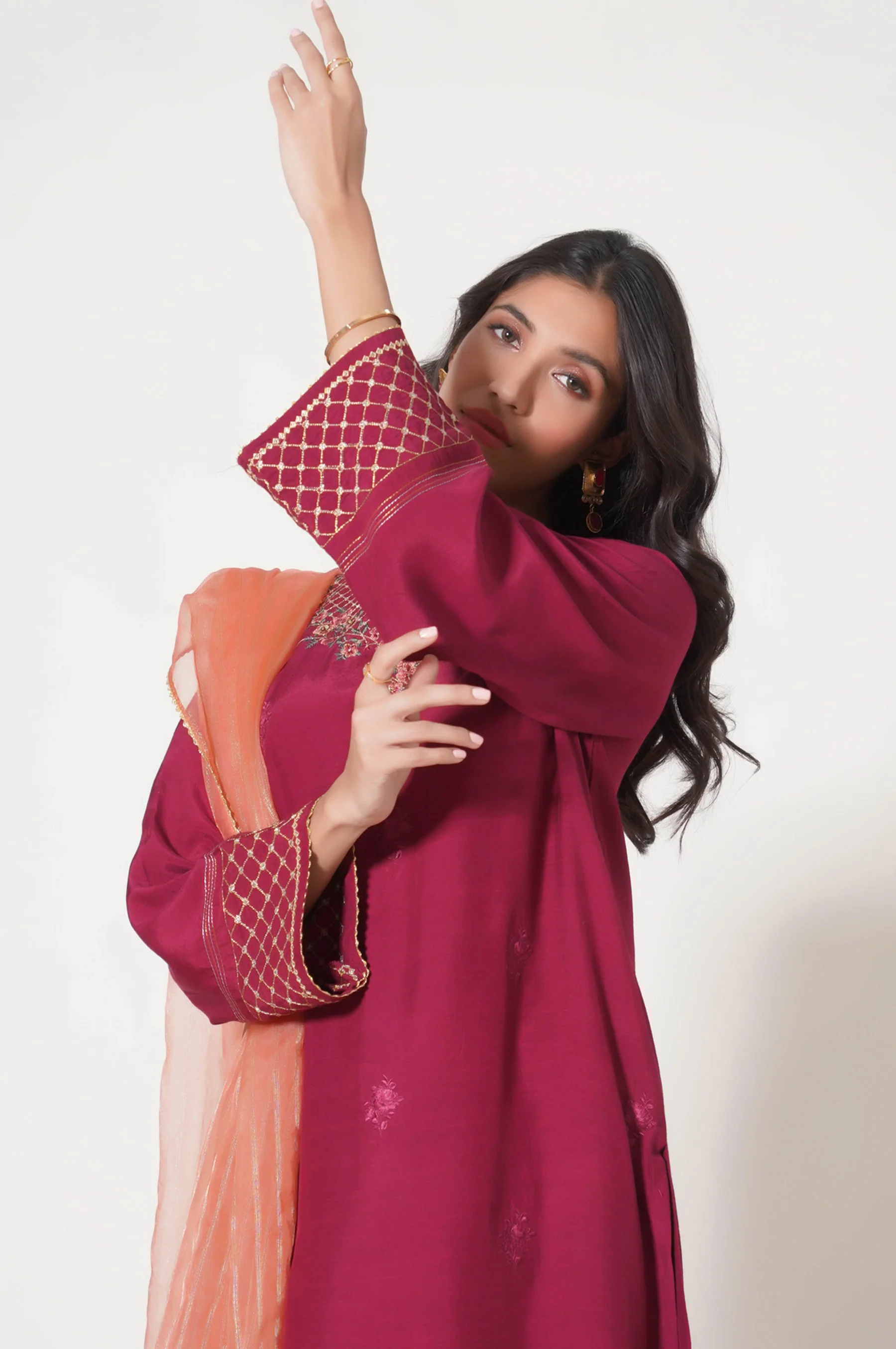 Stitched 3 Piece Embroidered Raw Silk Outfit - Image 4