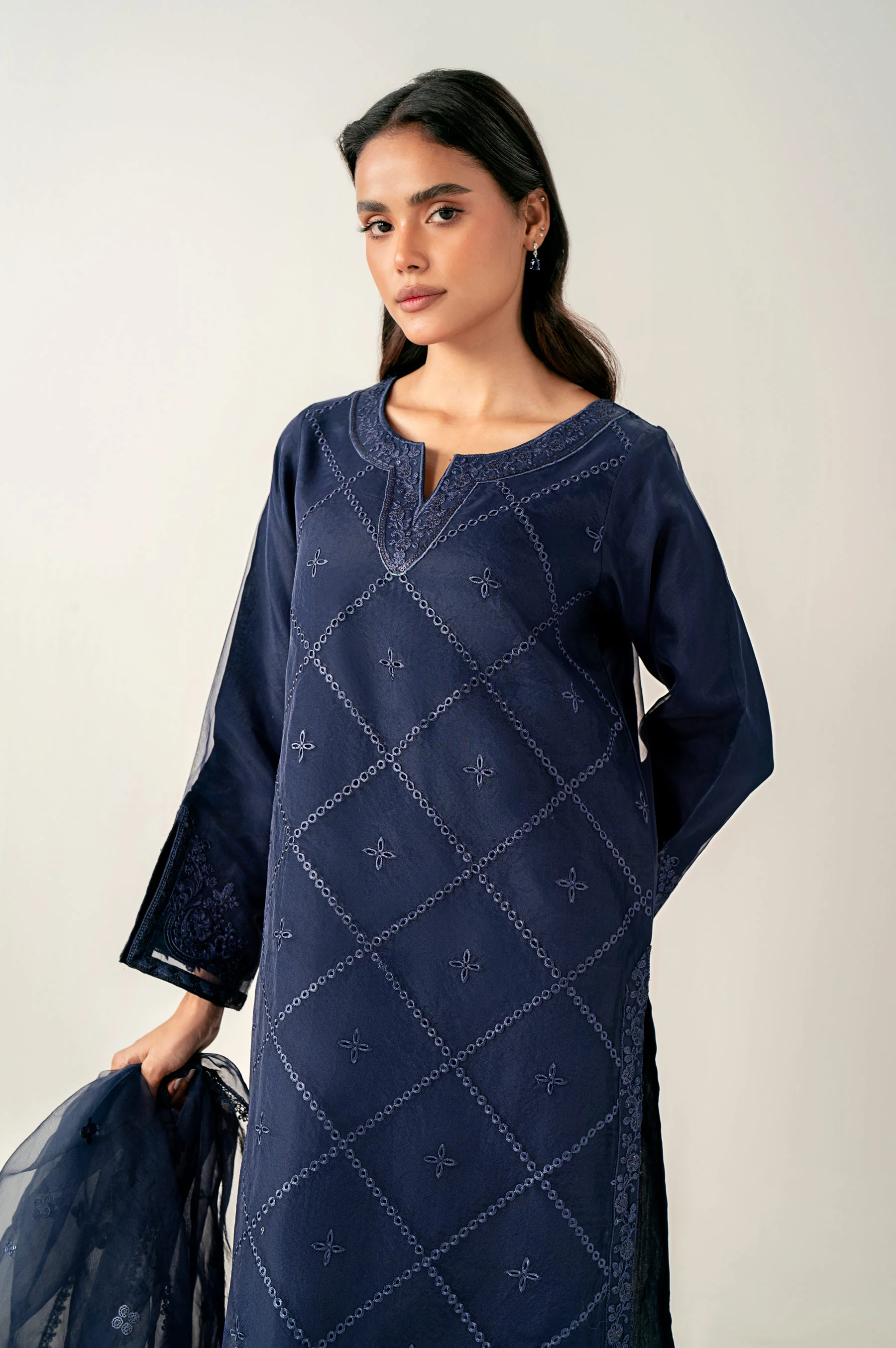 Stitched 3 Piece Embroidered Organza Suit - Image 2
