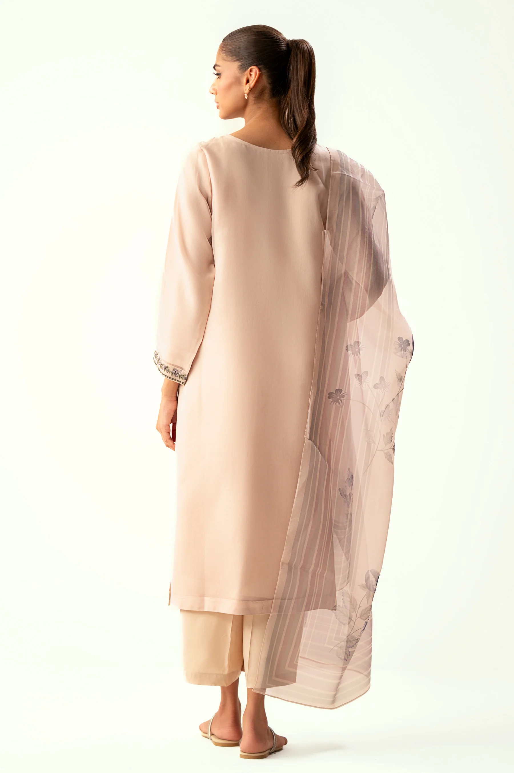 Stitched 3 Piece Embroidered Organza Suit - Image 4