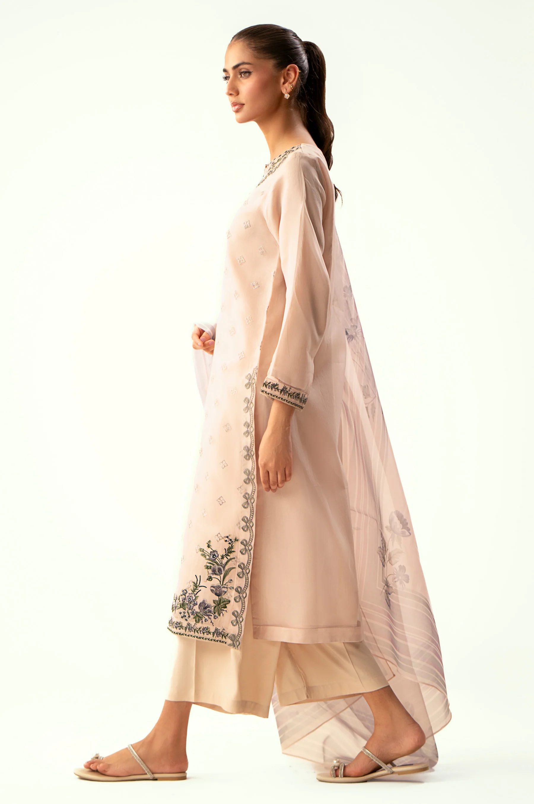 Stitched 3 Piece Embroidered Organza Suit - Image 5