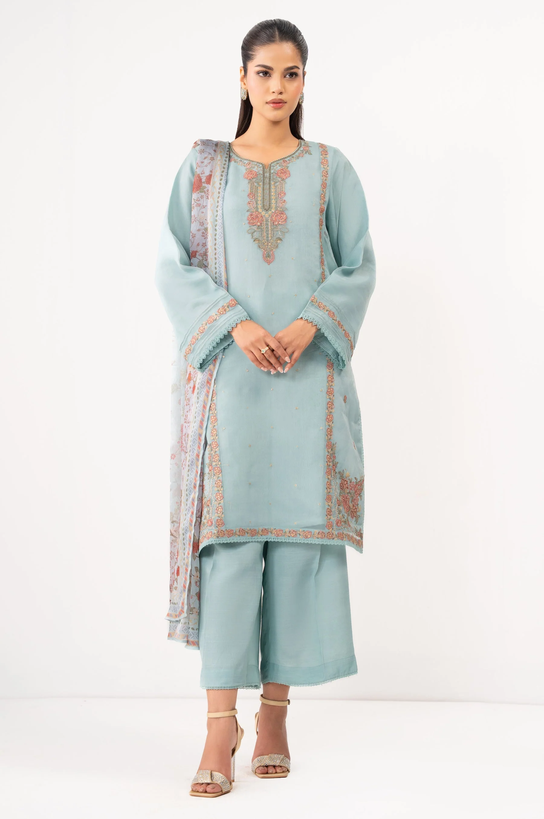STITCHED EMBROIDERED ORGANZA SUIT (FACTORY E-OUTLET) - Image 3
