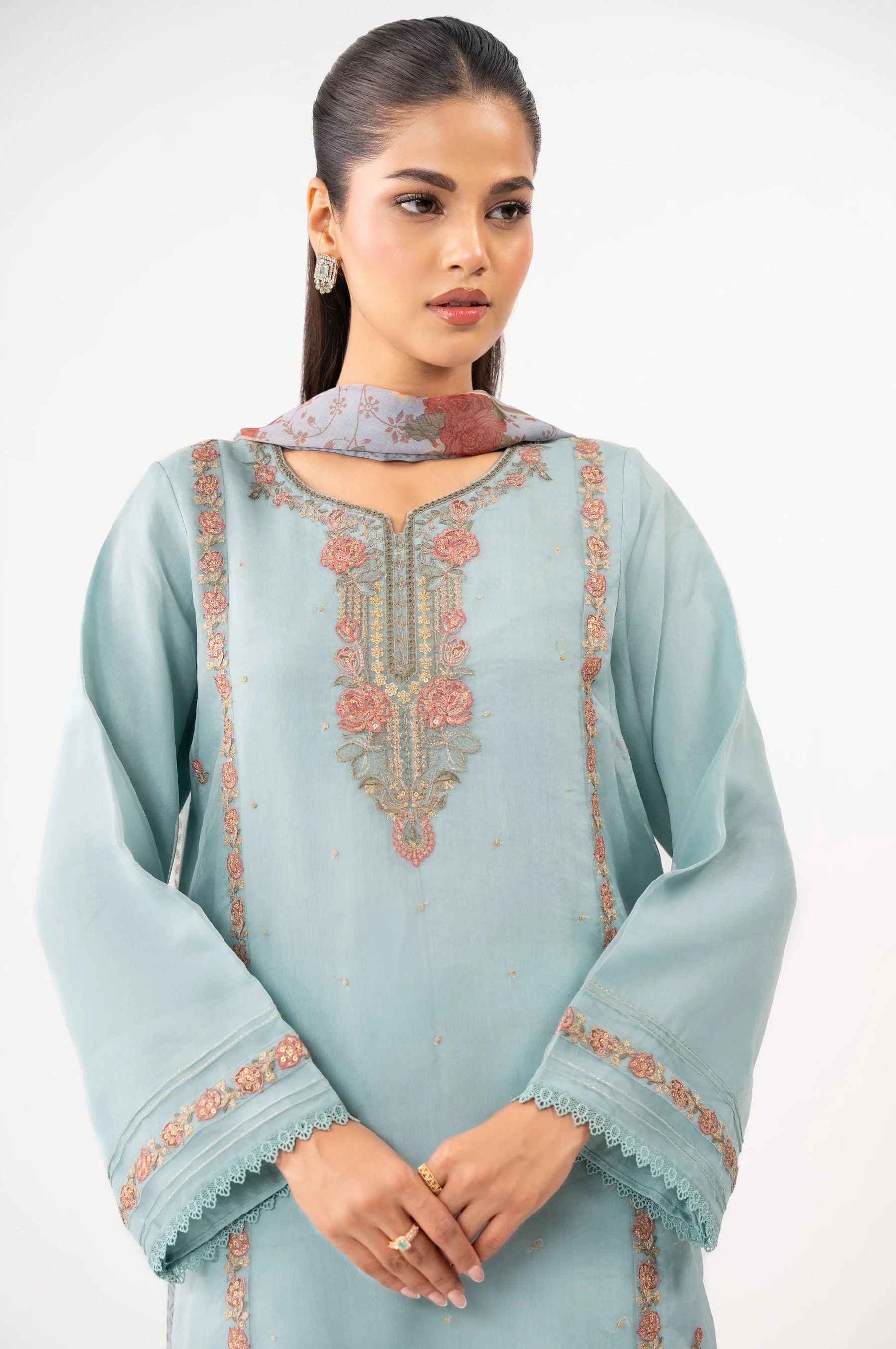STITCHED EMBROIDERED ORGANZA SUIT (FACTORY E-OUTLET) - Image 4