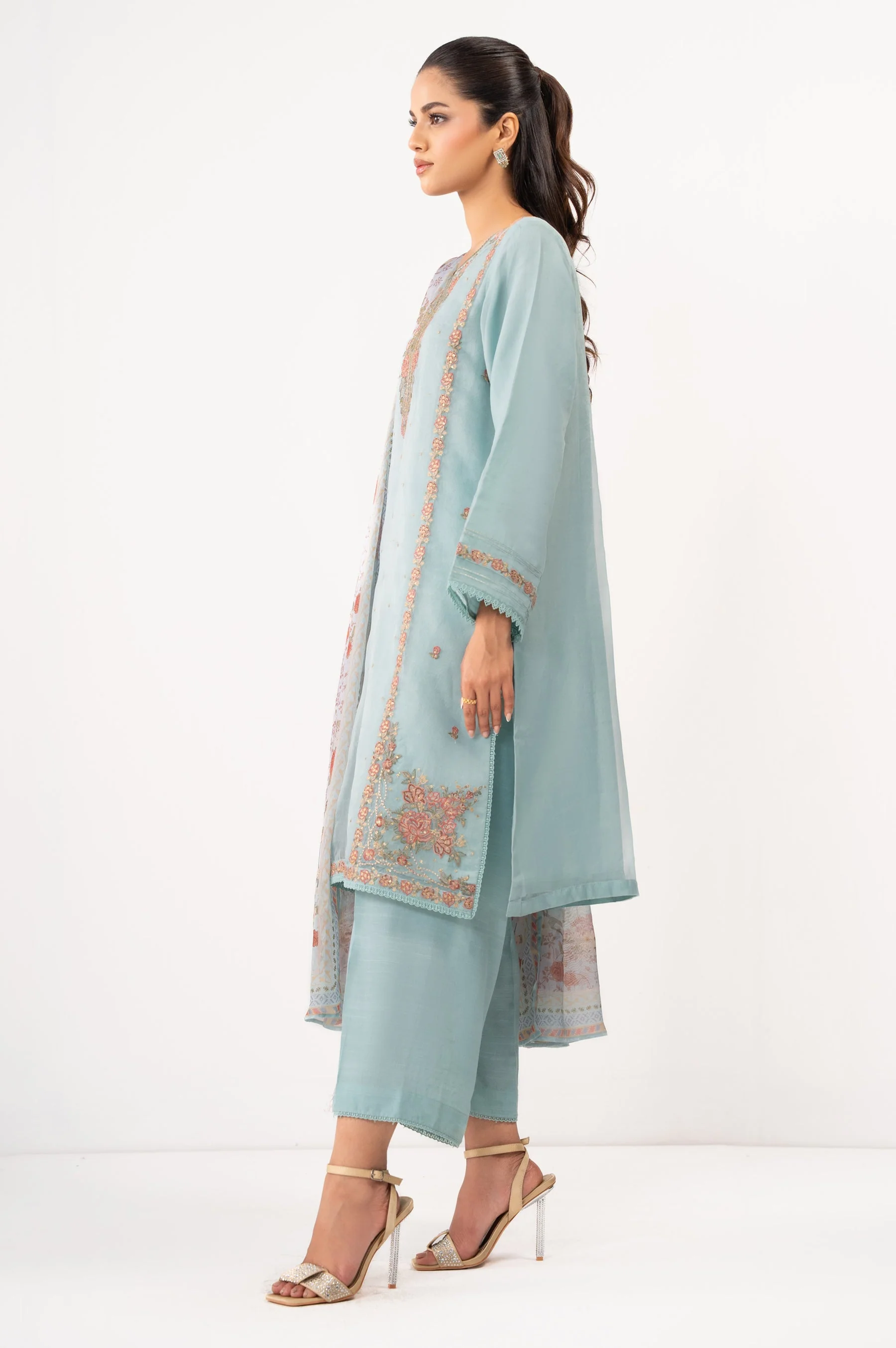 STITCHED EMBROIDERED ORGANZA SUIT (FACTORY E-OUTLET) - Image 5