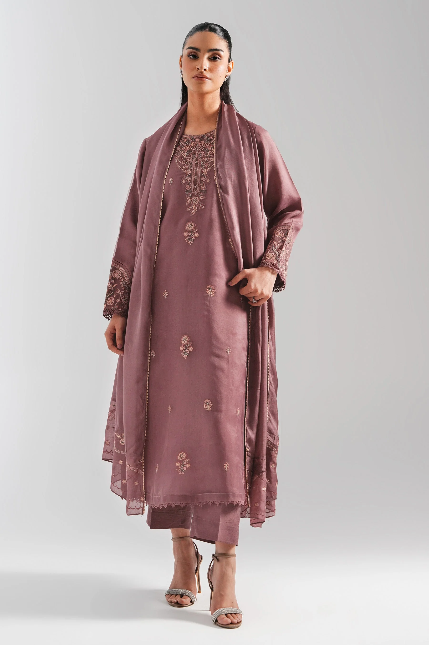 STITCHED EMBROIDERED ORGANZA SUIT (FACTORY E-OUTLET) - Image 2