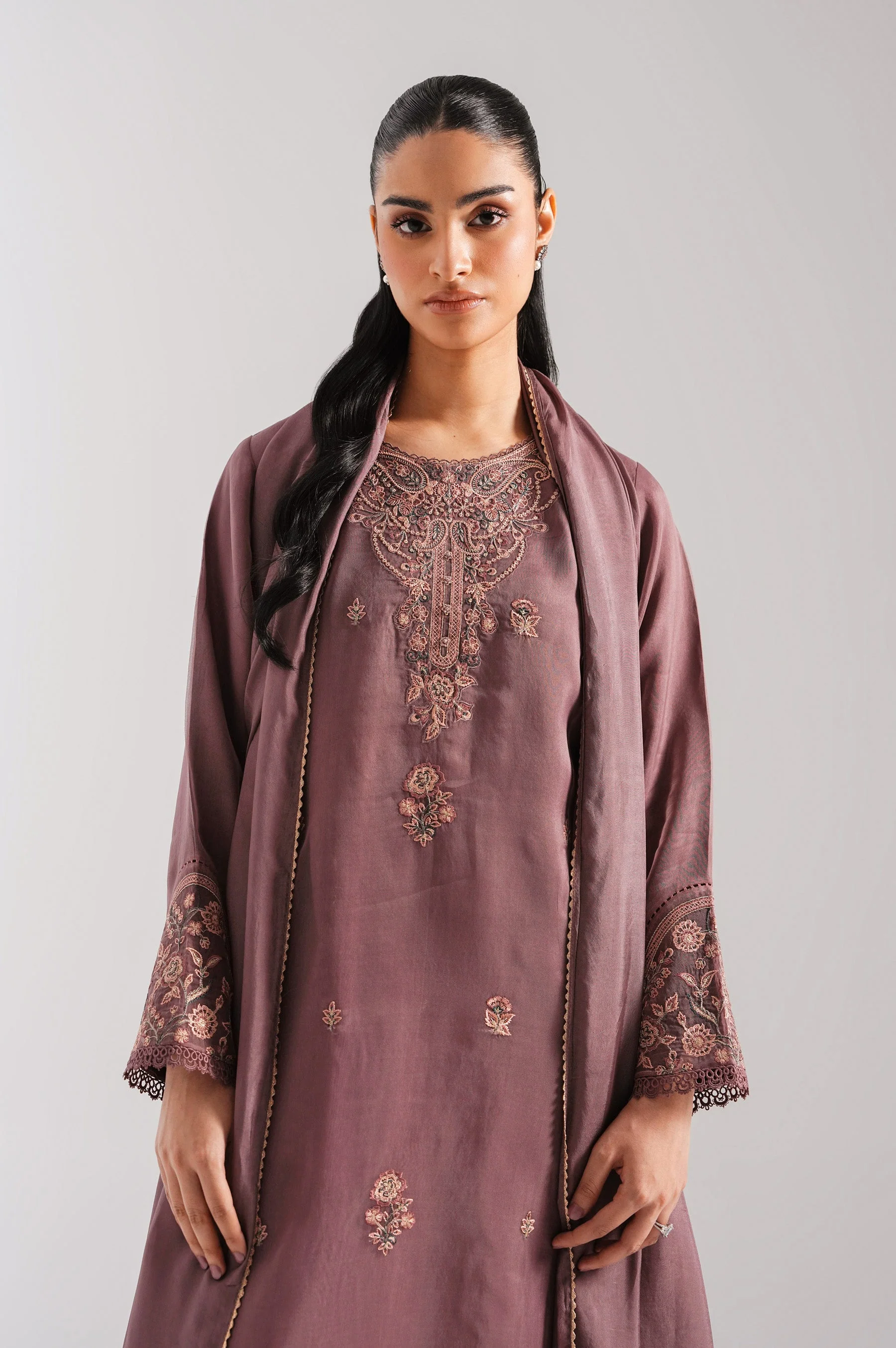 STITCHED EMBROIDERED ORGANZA SUIT (FACTORY E-OUTLET) - Image 4