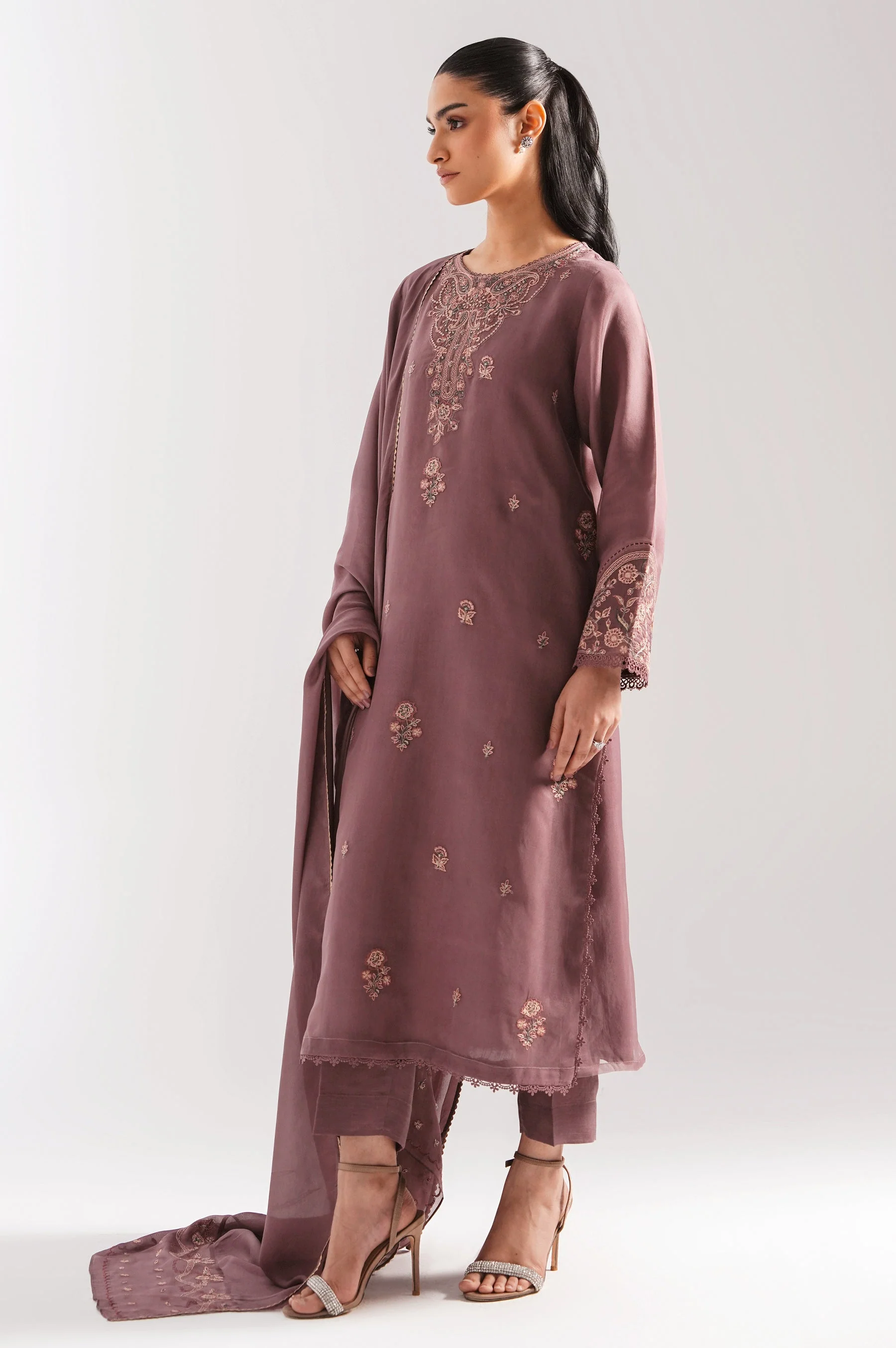 STITCHED EMBROIDERED ORGANZA SUIT (FACTORY E-OUTLET) - Image 5