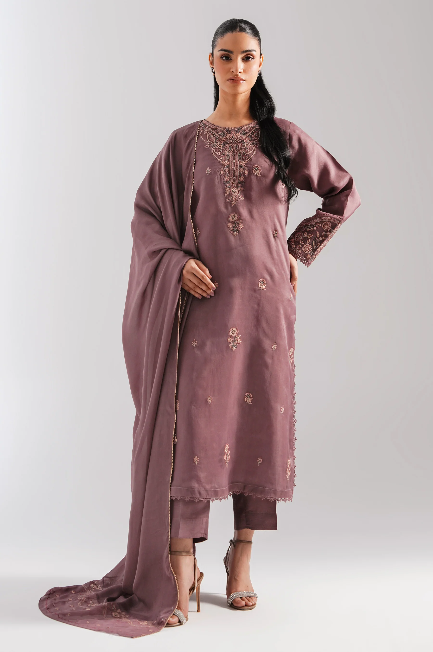 STITCHED EMBROIDERED ORGANZA SUIT