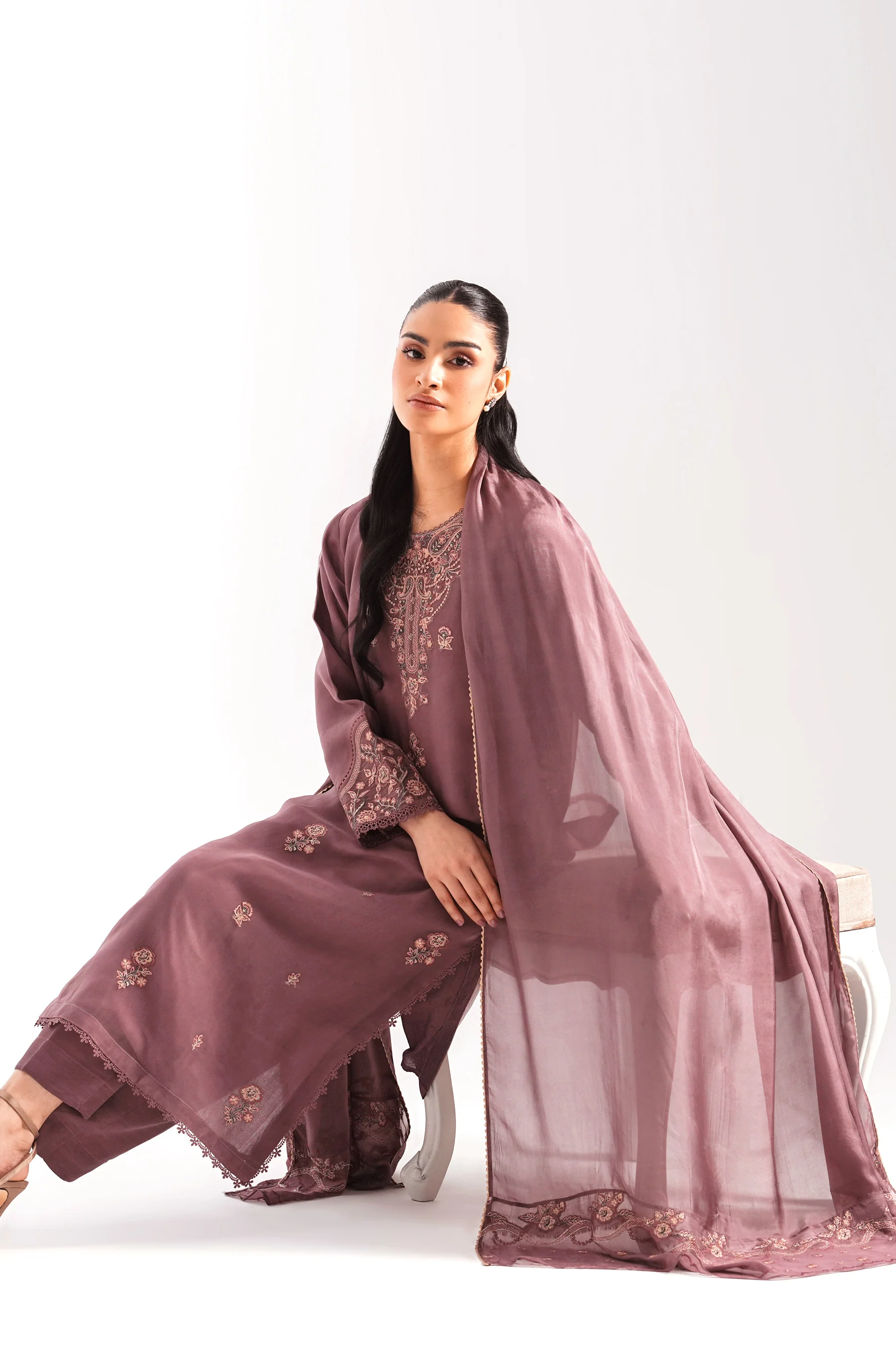 STITCHED EMBROIDERED ORGANZA SUIT - Image 6