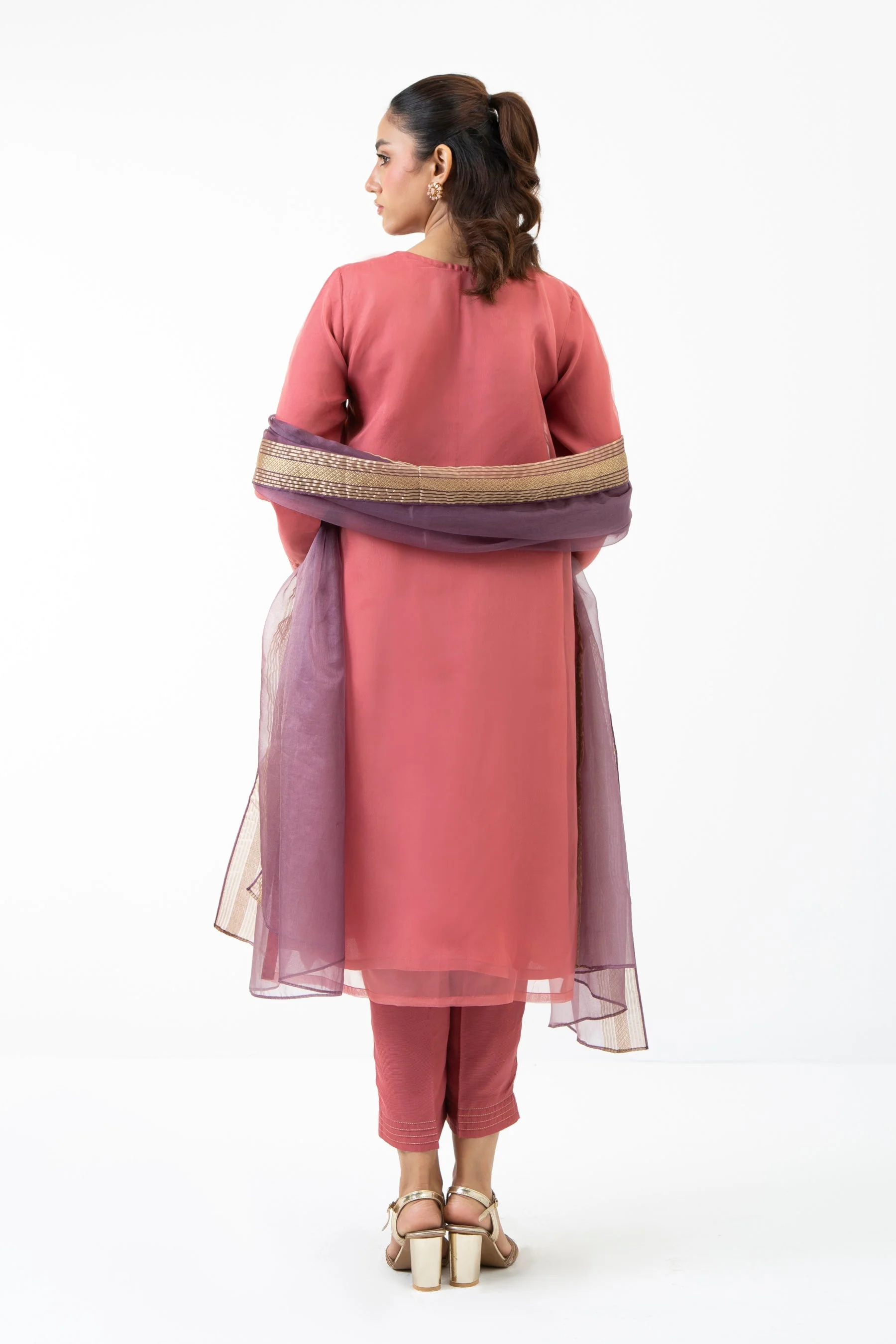 STITCHED EMBROIDERED ORGANZA SUIT (FACTORY E-OUTLET) - Image 4