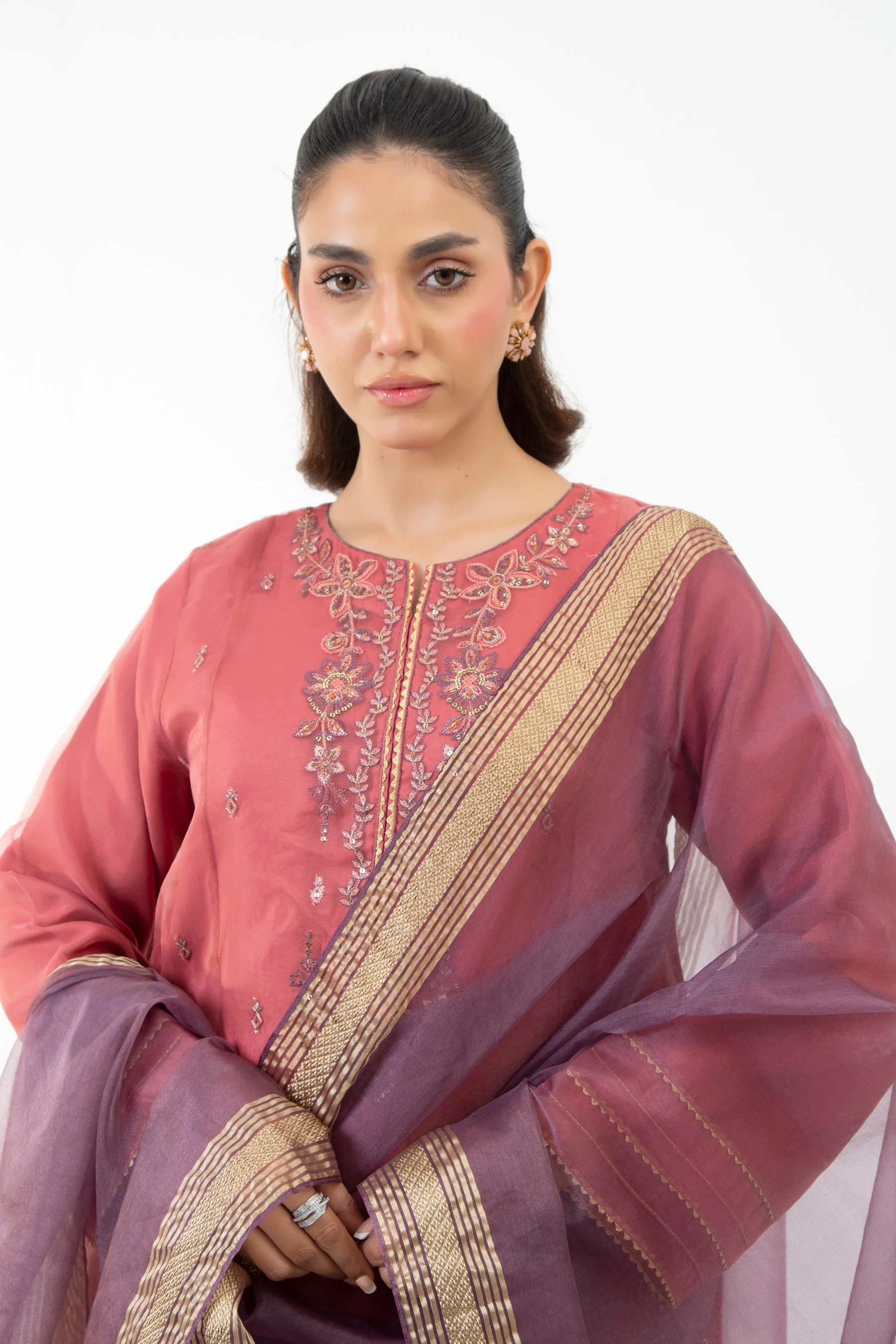 STITCHED EMBROIDERED ORGANZA SUIT (FACTORY E-OUTLET) - Image 5