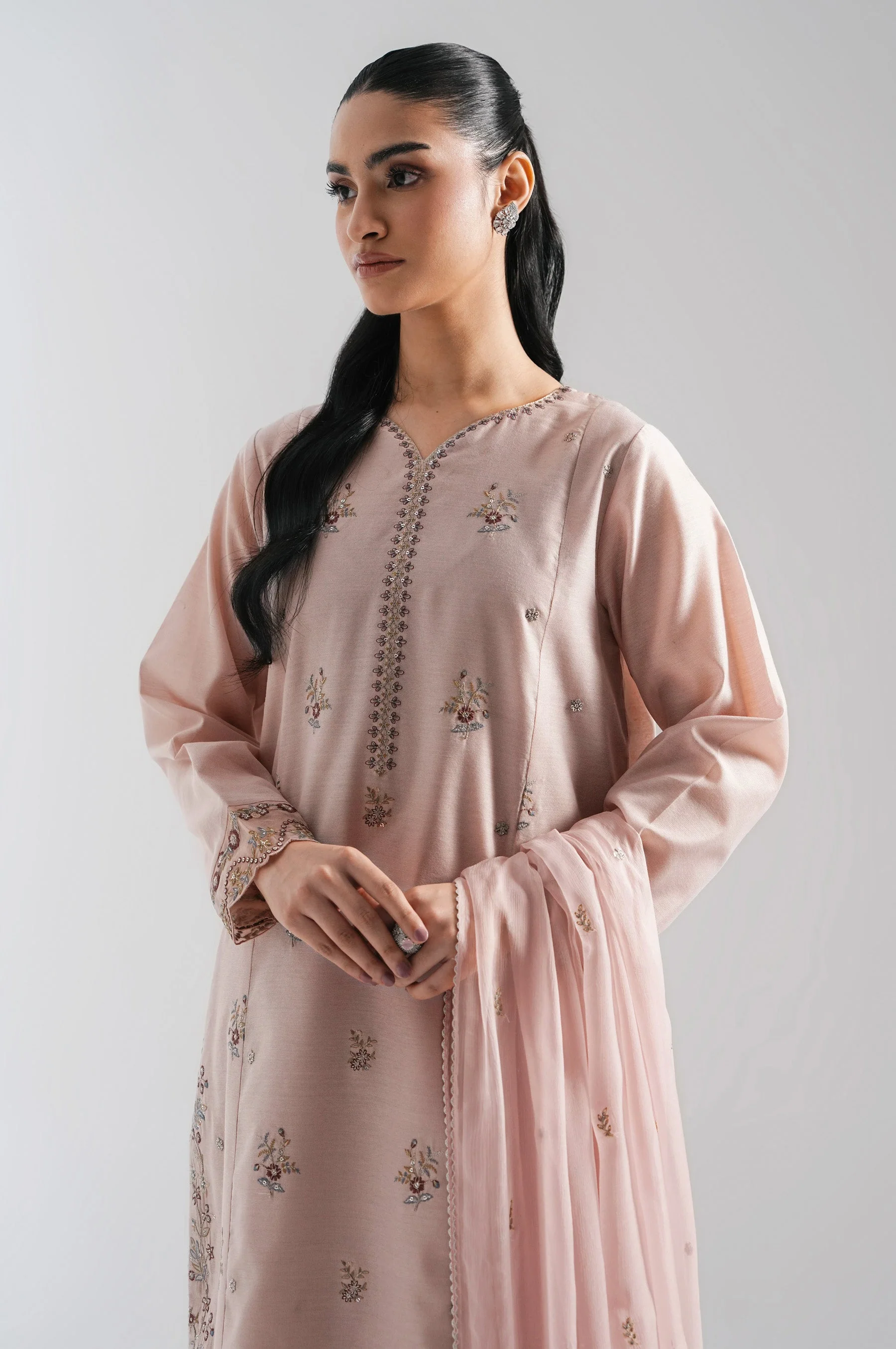 STITCHED EMBROIDERED ORGANZA SUIT (FACTORY E-OUTLET) - Image 2