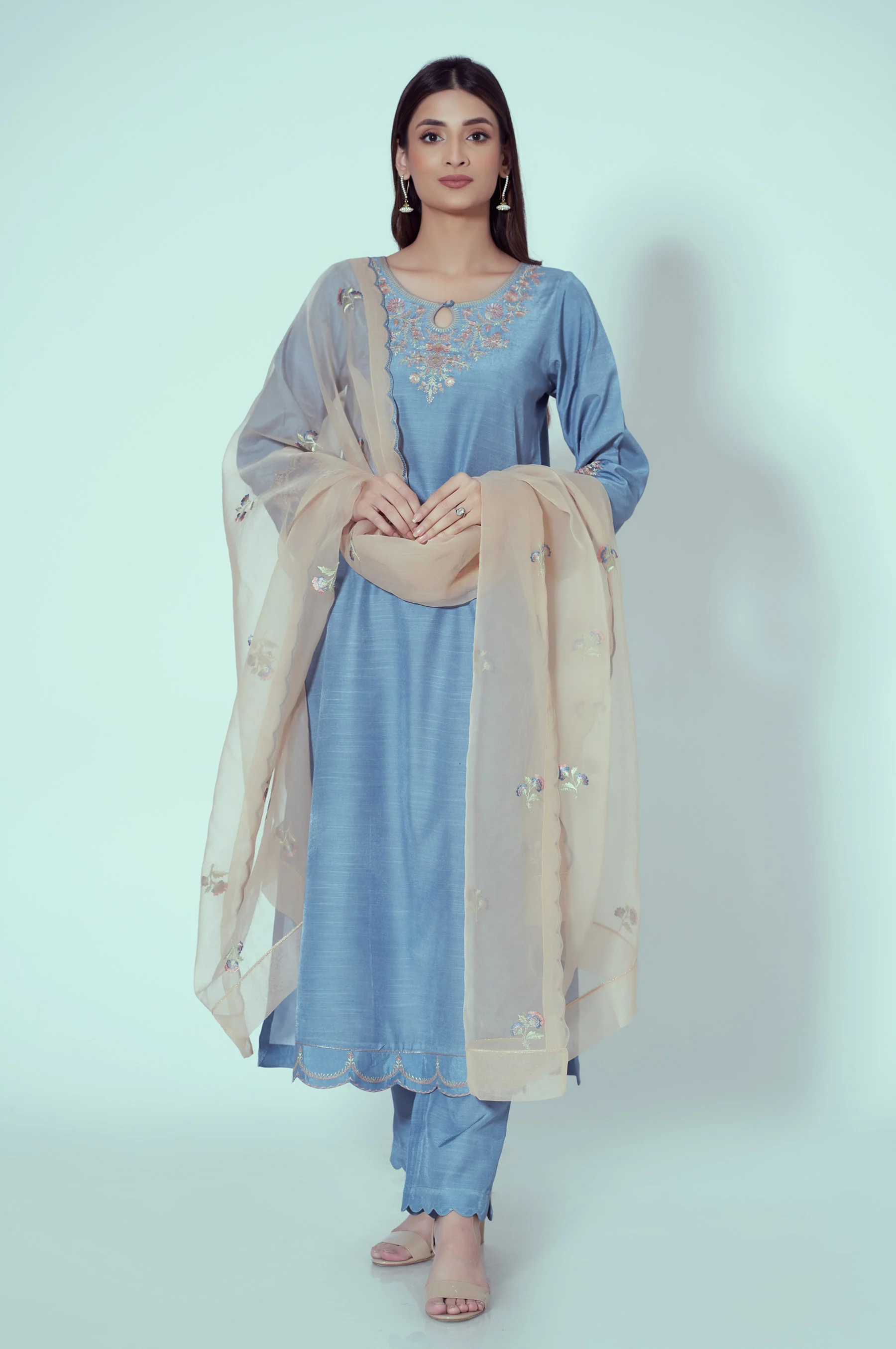 Stitched 3 Piece Embroidered Rawsilk Suit - Image 2
