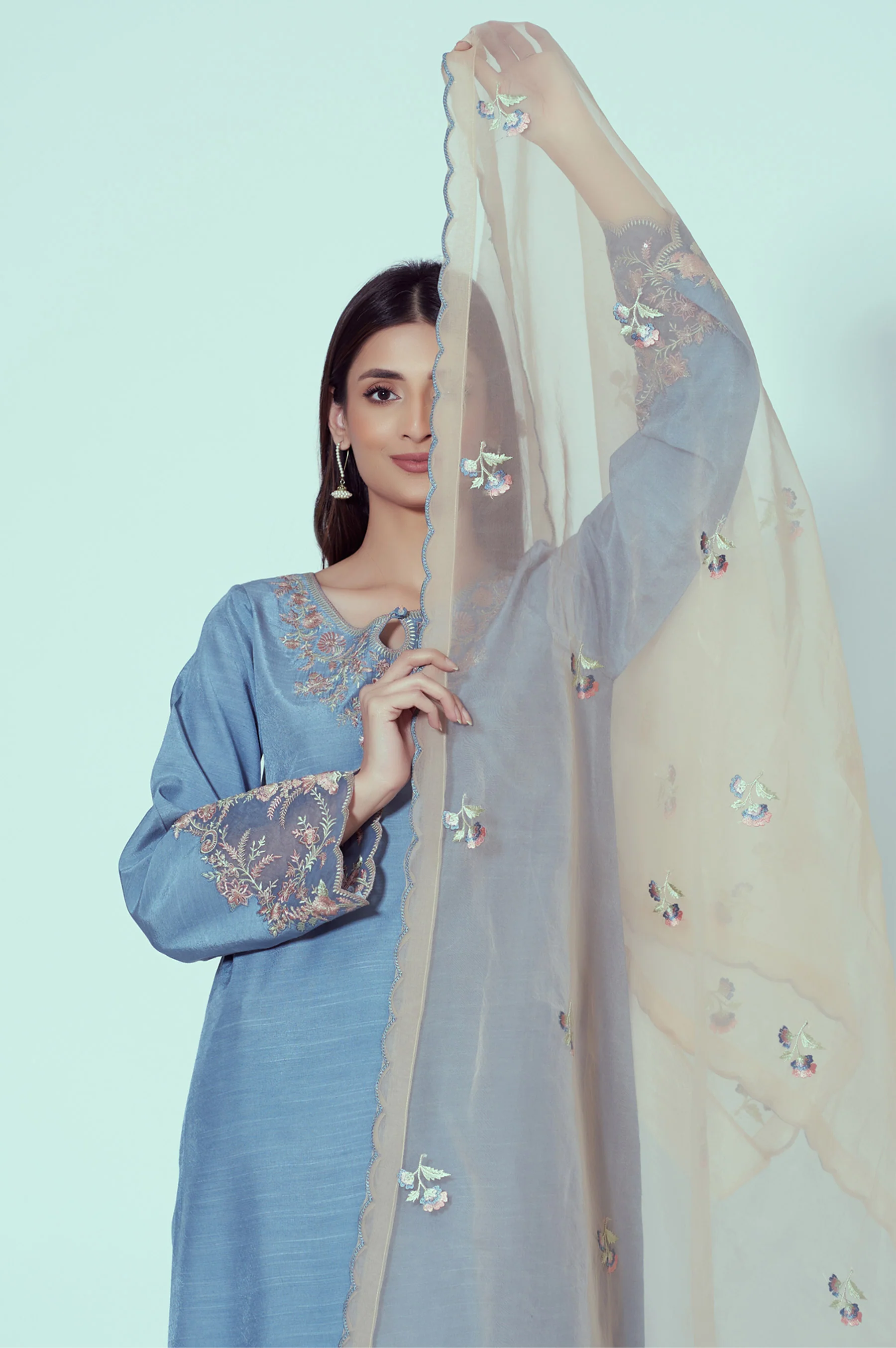 Stitched 3 Piece Embroidered Rawsilk Suit - Image 3