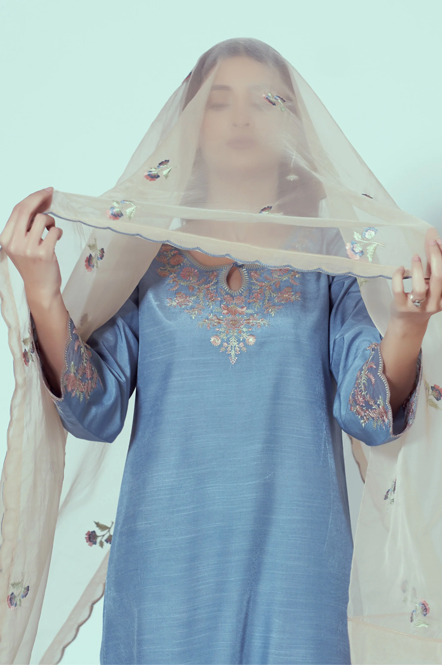 Stitched 3 Piece Embroidered Rawsilk Suit - Image 4