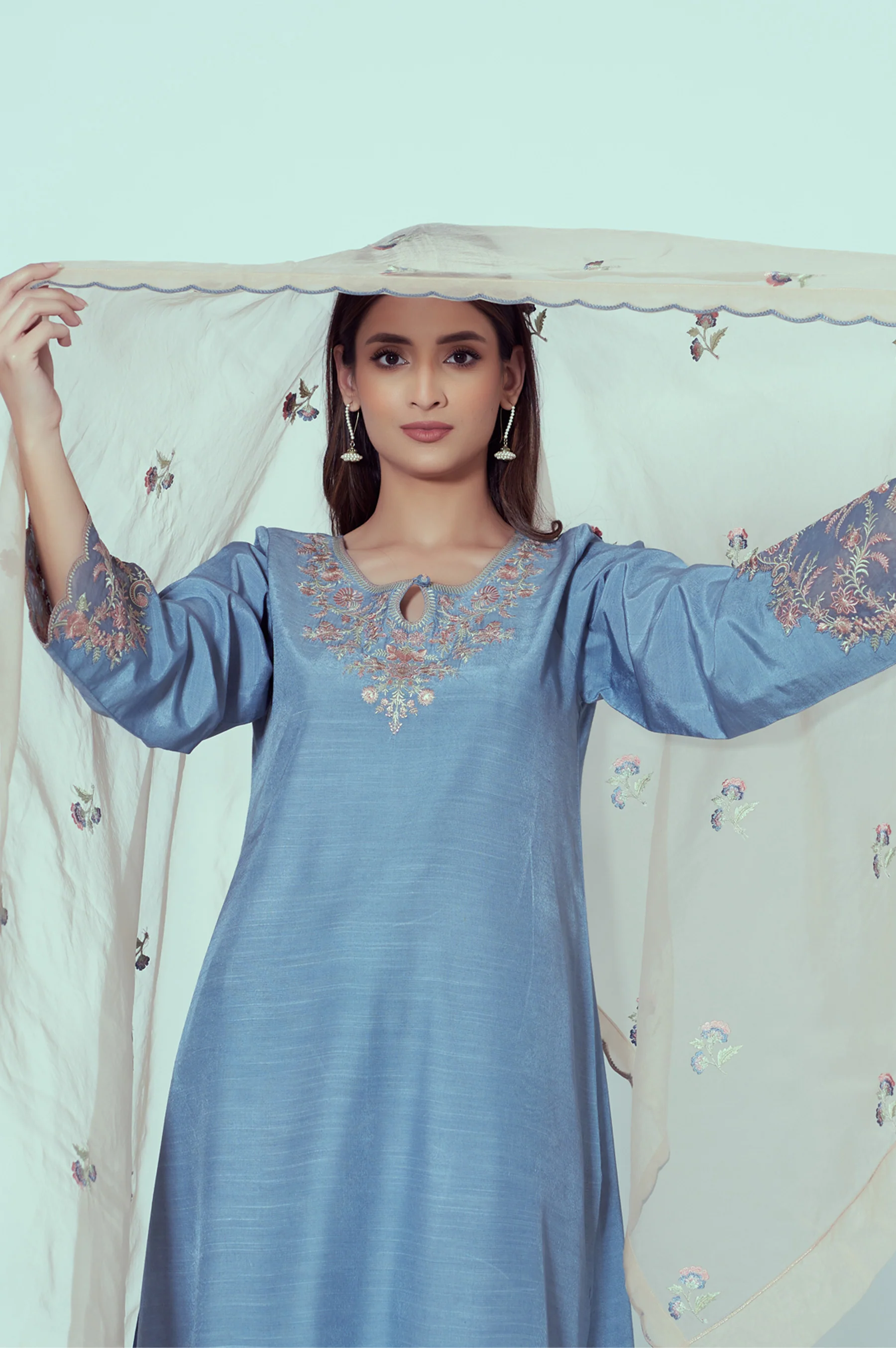 Stitched 3 Piece Embroidered Rawsilk Suit - Image 5